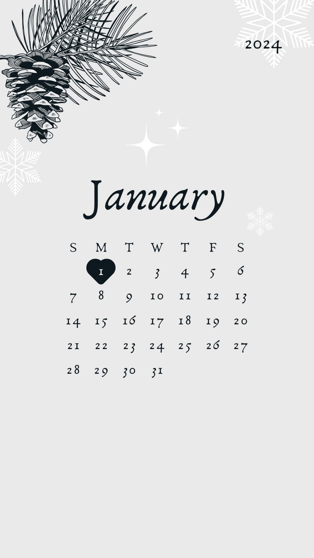 January_2024_ Calendar_with_ Pinecone_ Decoration Wallpaper