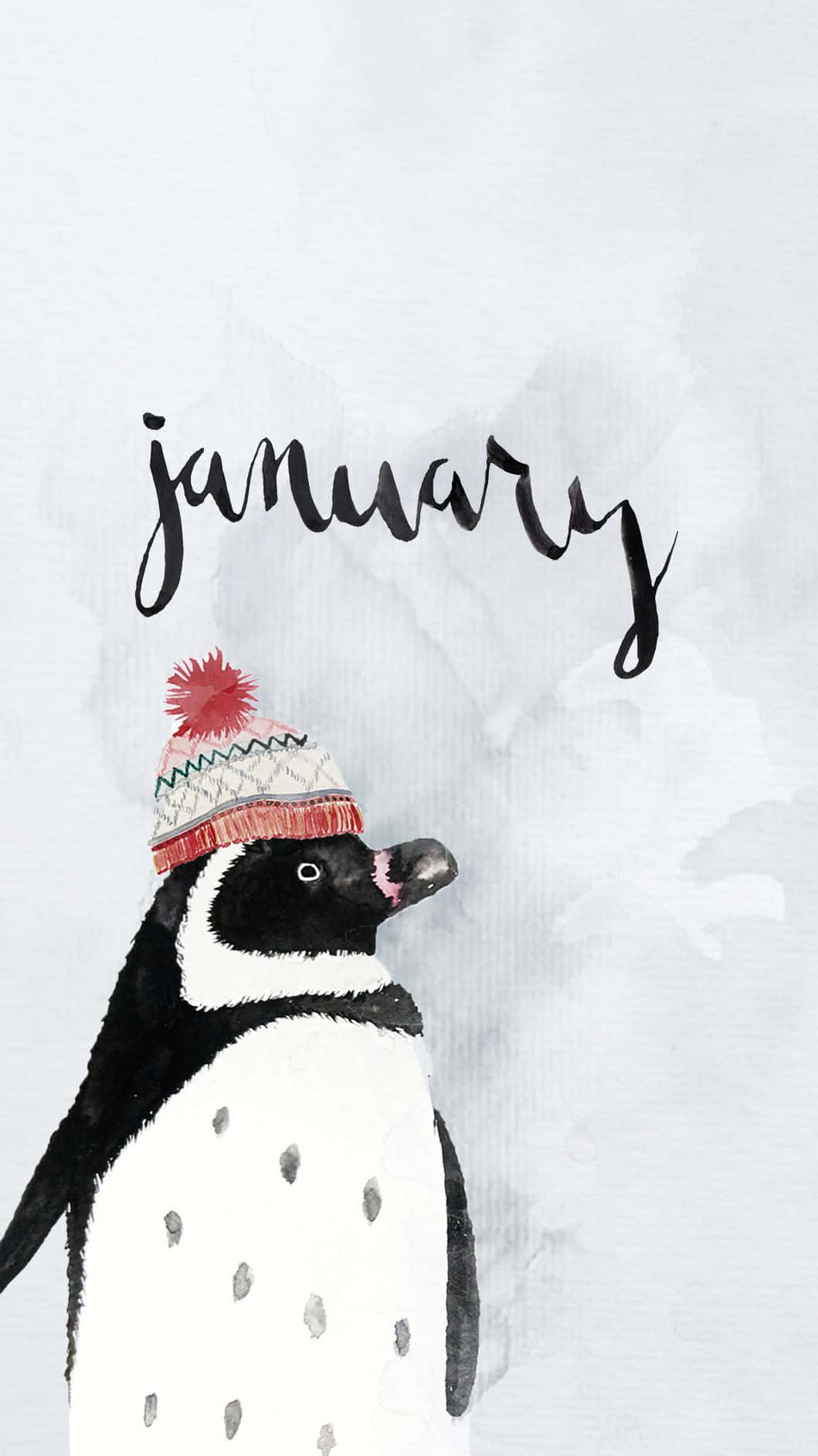 January Penguin Watercolor Aesthetic Wallpaper
