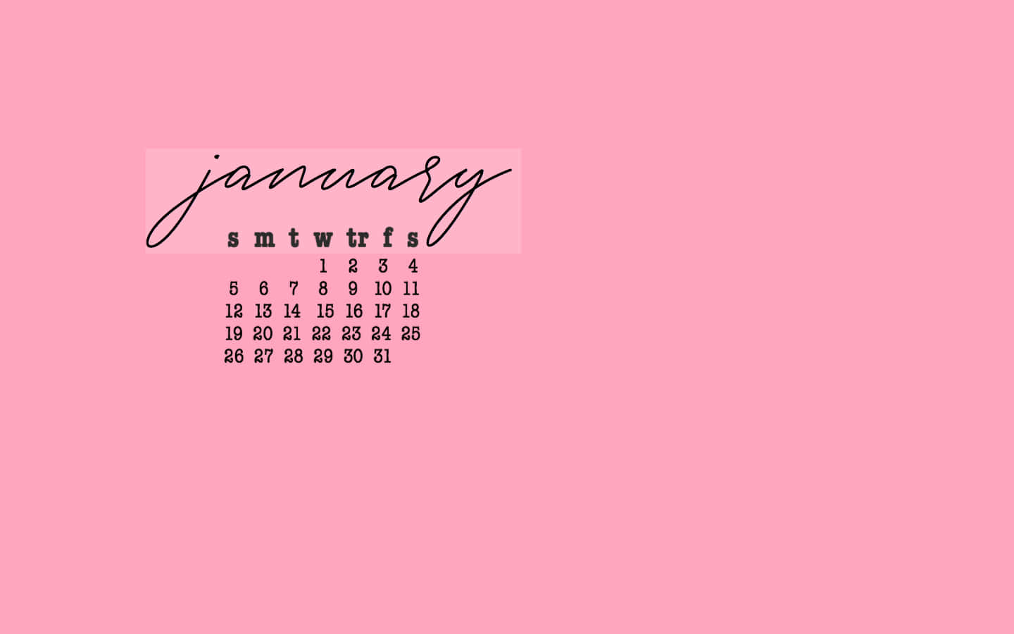 January Pink Calendar Aesthetic Wallpaper