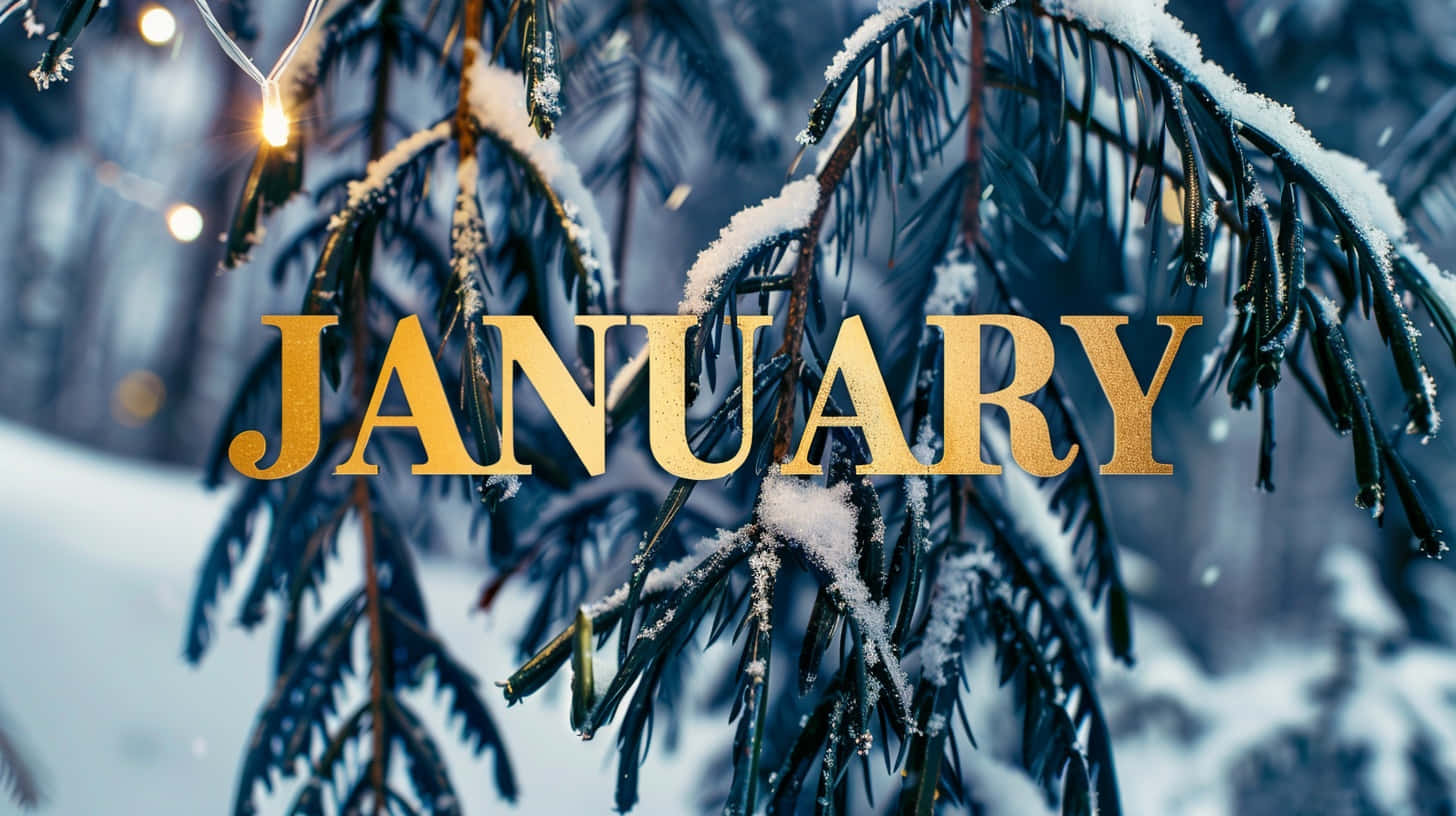 January Winter Aesthetic Snowy Pine Branches Wallpaper