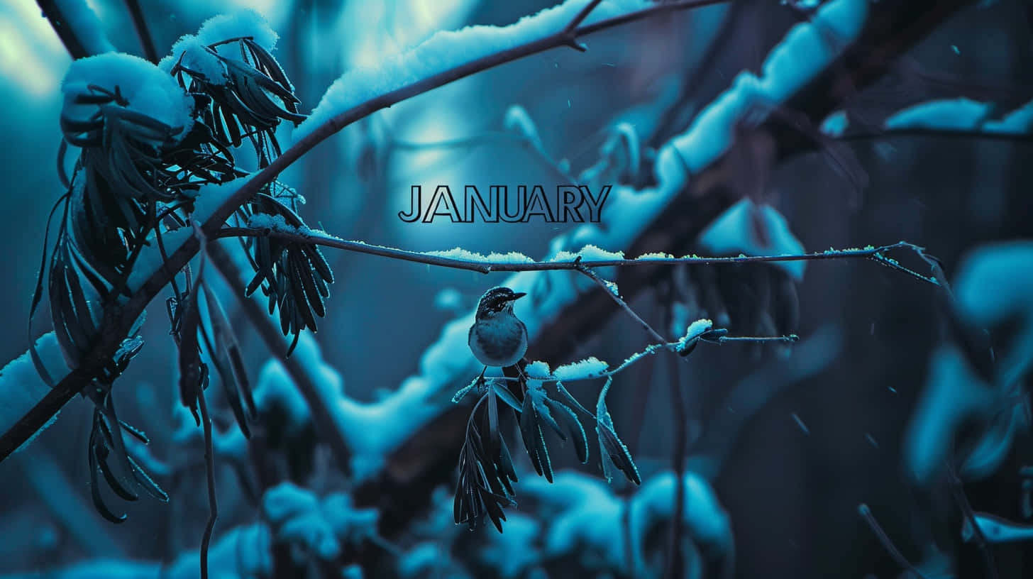 January Winter Bird Snowy Branches Wallpaper
