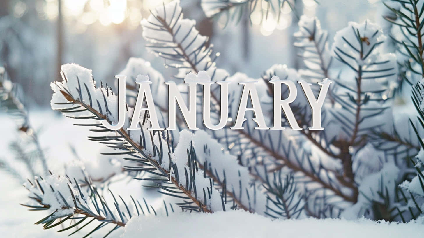 January Winter Snowy Pine Branches Wallpaper