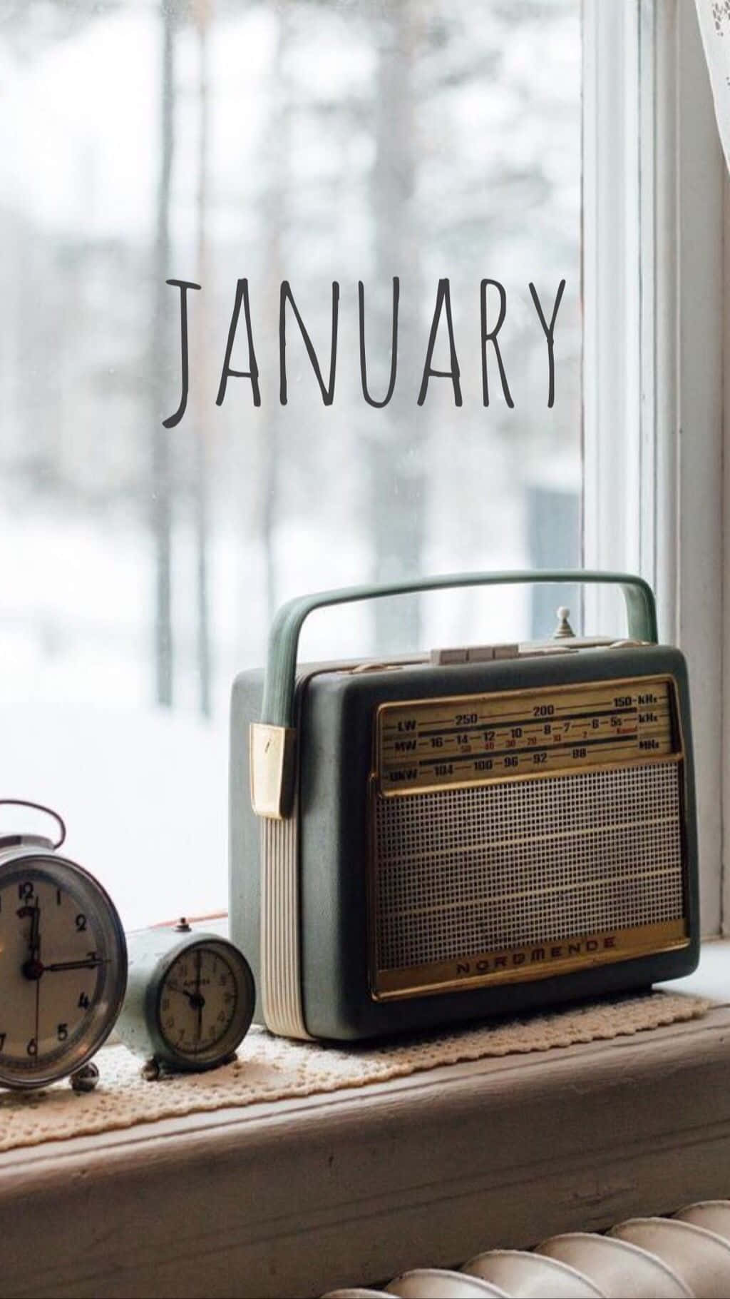January Winter Window Radio Vintage Wallpaper