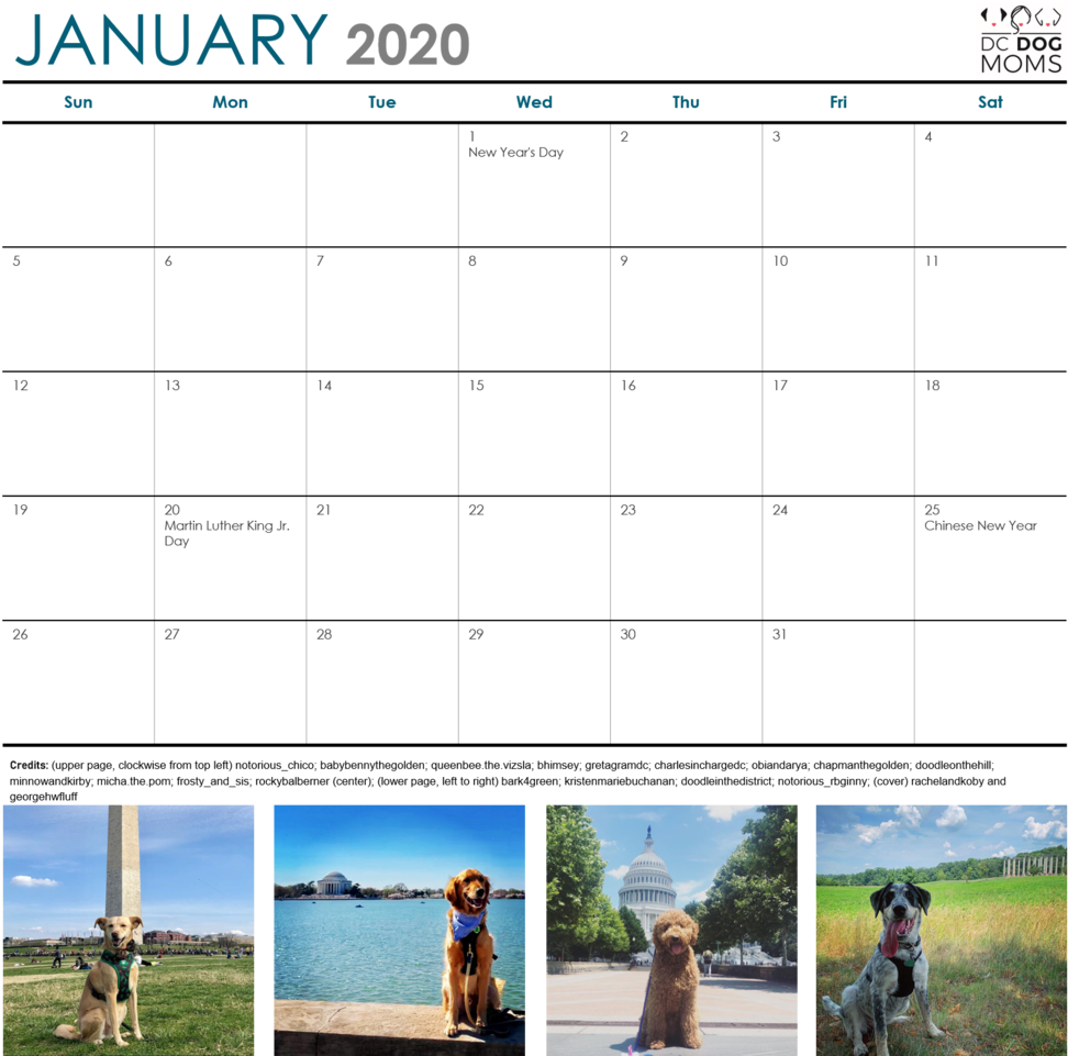 January2020 Dog Themed Calendar PNG