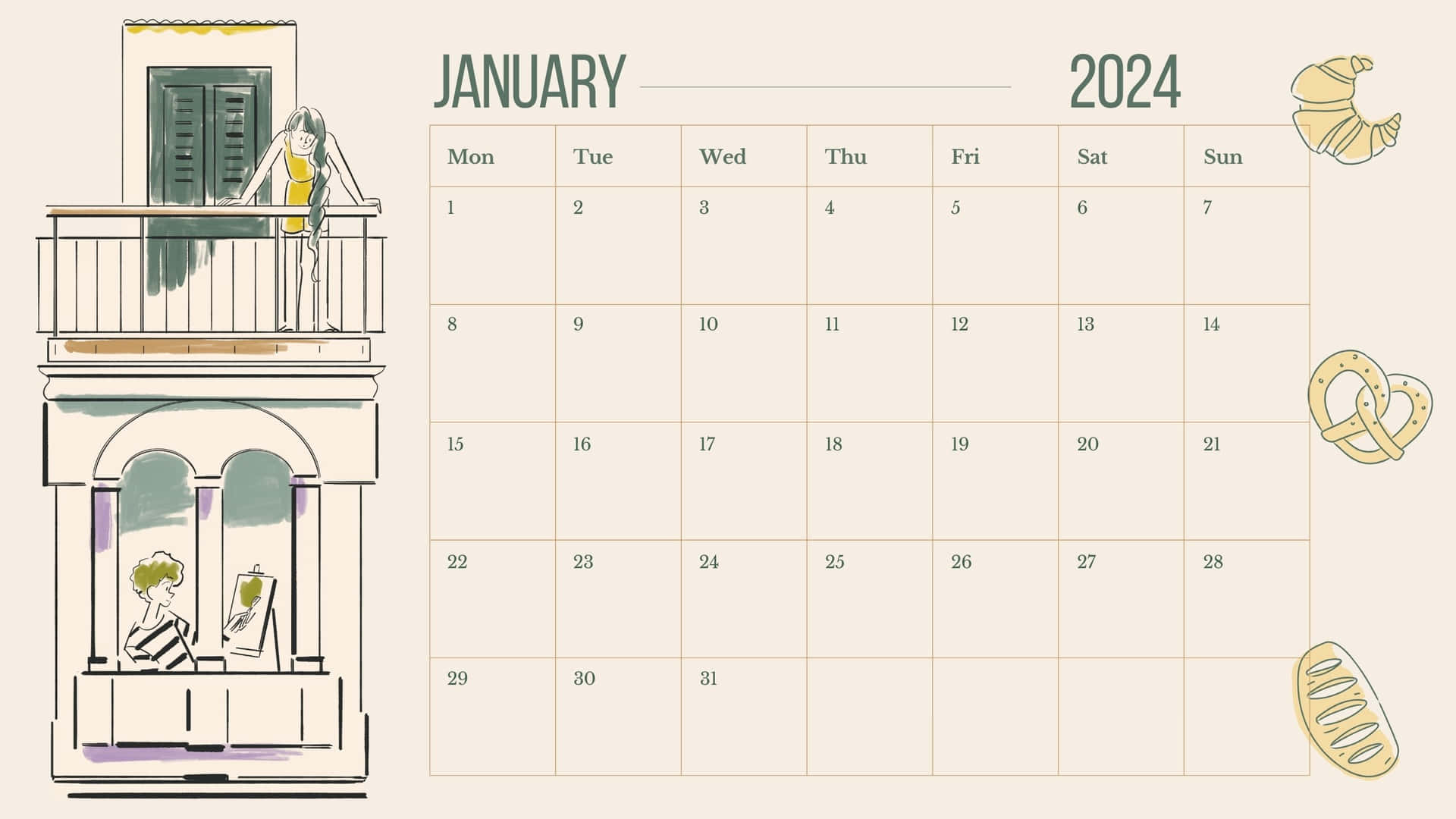 January2024 Calendar Illustration Wallpaper