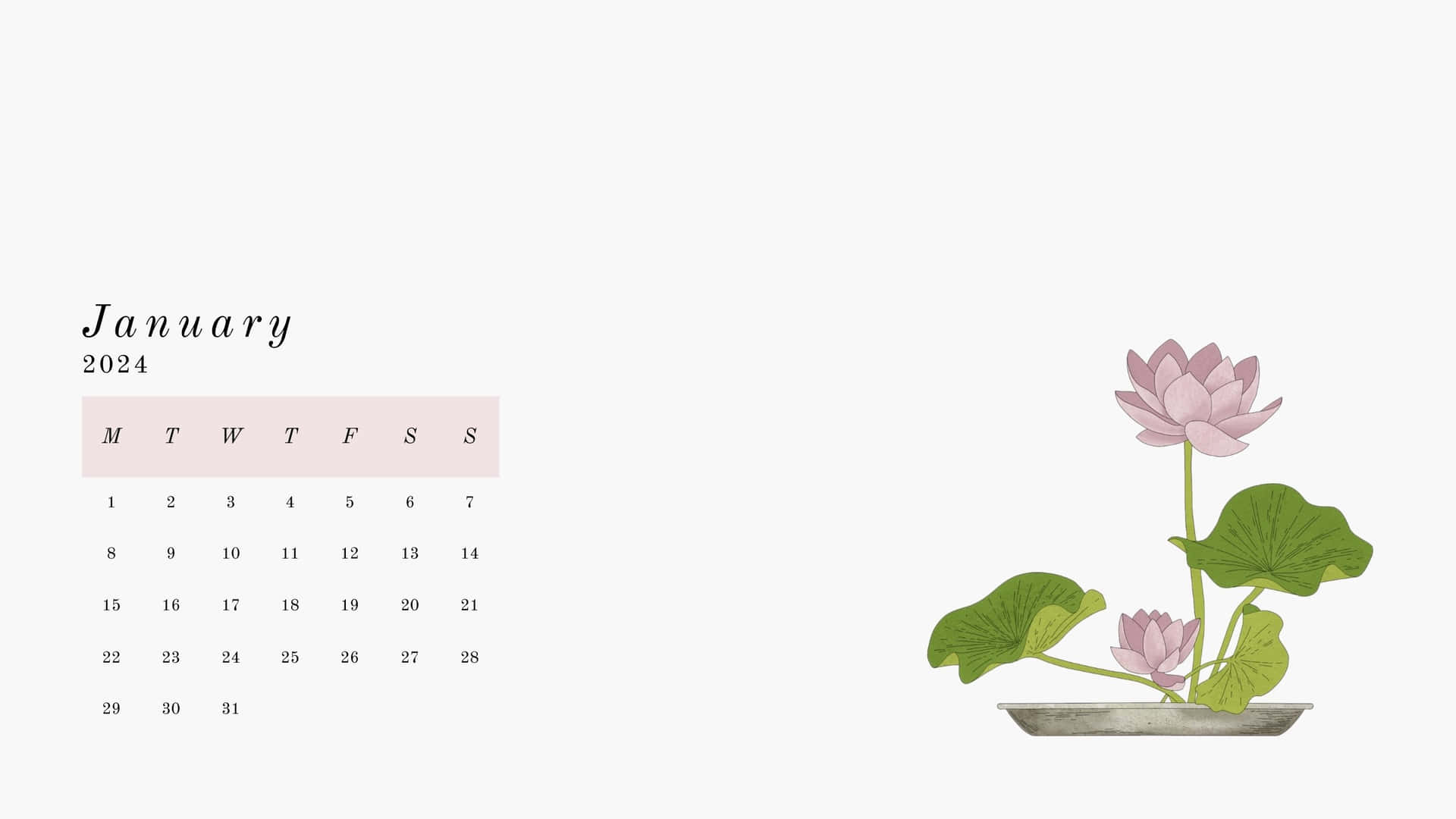 January2024 Calendar Lotus Theme Wallpaper