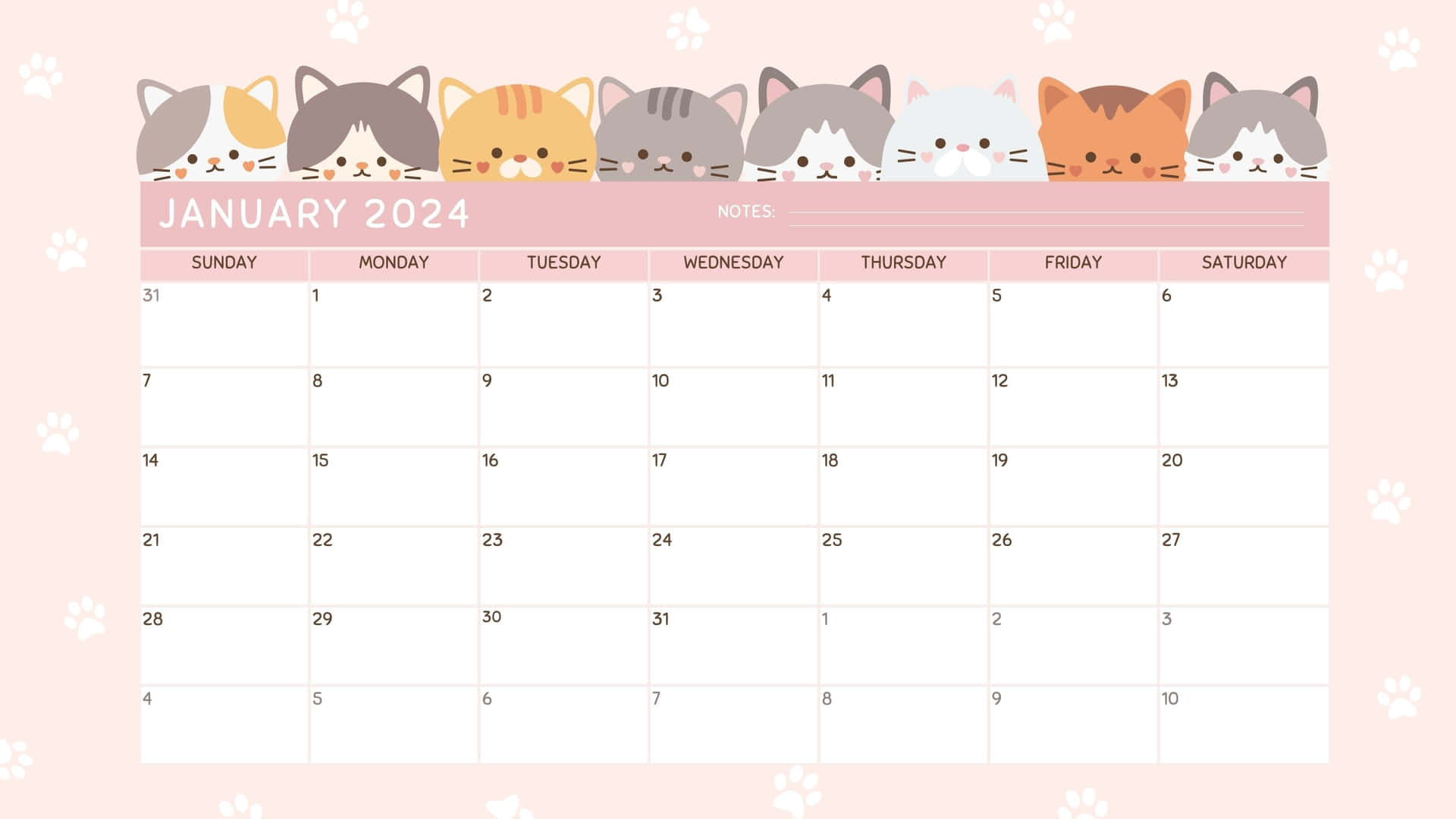 January2024 Cute Cats Calendar Wallpaper