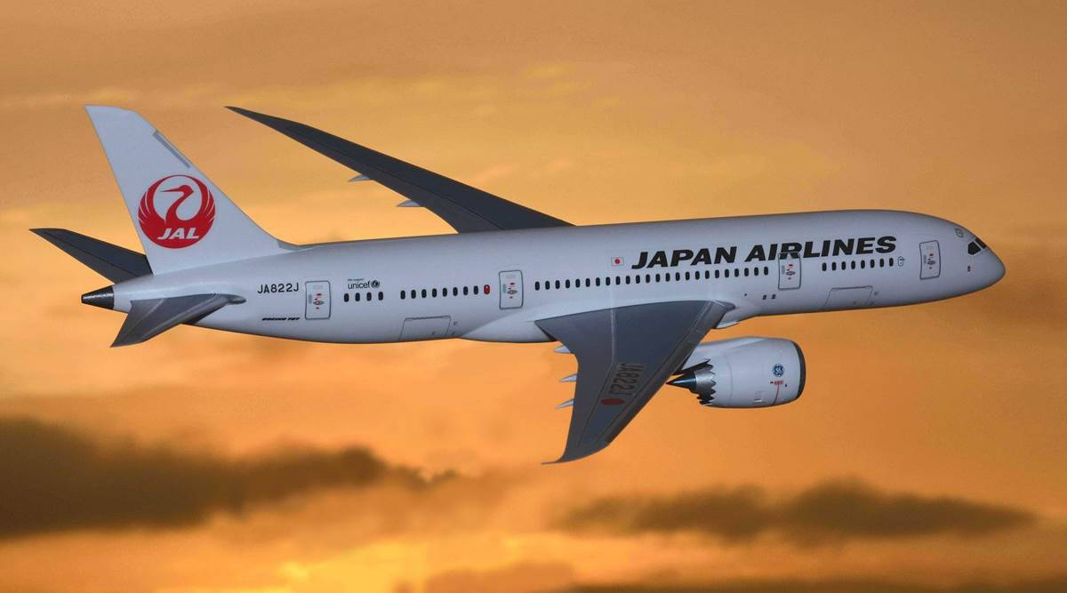 Japan Airlines Solnedgangsflyvende Billede Wallpaper