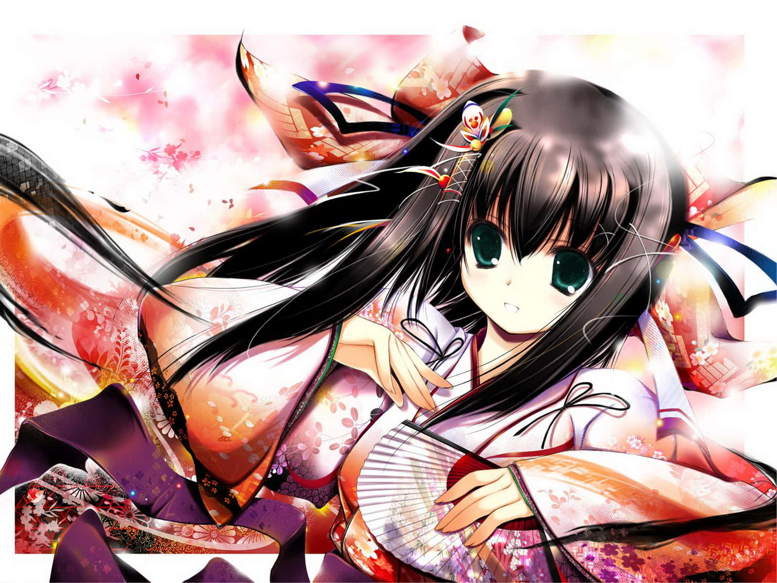 Japan Anime Girl In Kimono Background