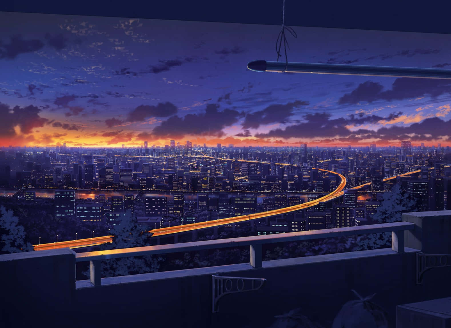 Japan Anime Metropolis Night Sky Wallpaper