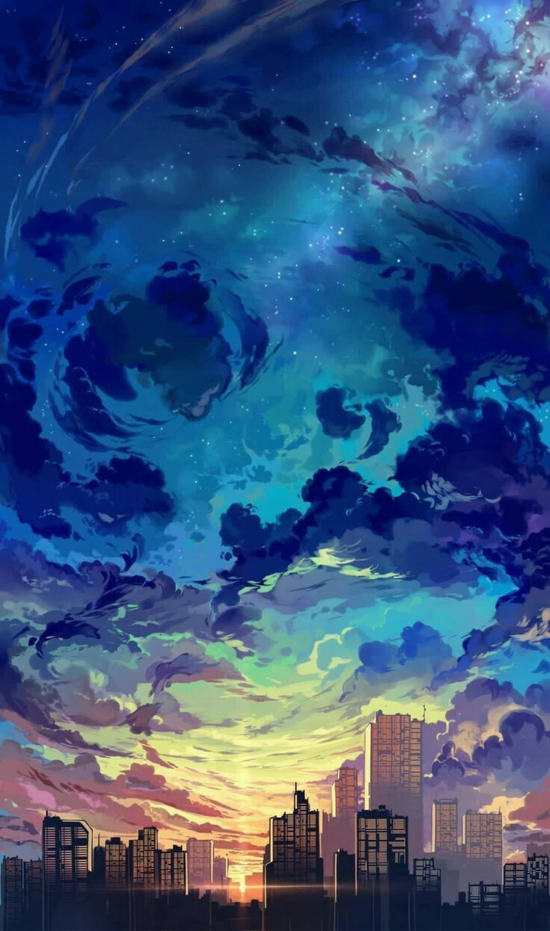 Japananime Nachthimmel-stadtbild Wallpaper