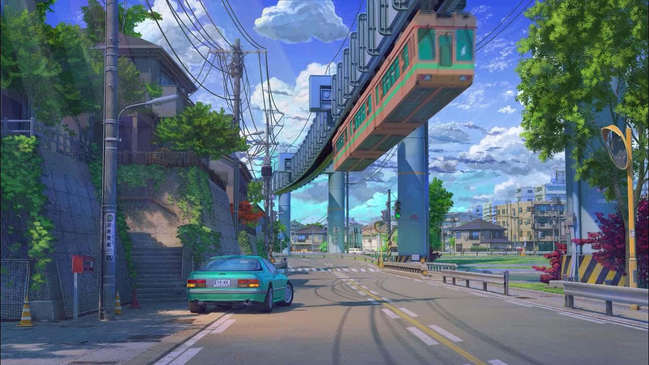 Japan Anime Suspended Monorail Background