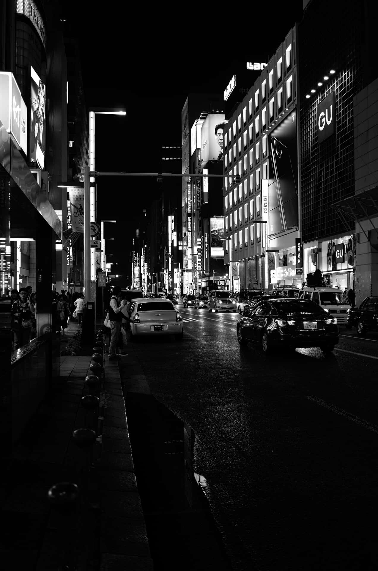 Japan Black And White Cars Driving Wallpaper