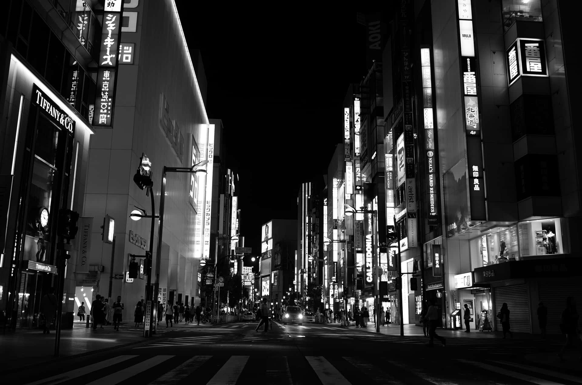 Crucede Calles En Japón En Blanco Y Negro. Fondo de pantalla