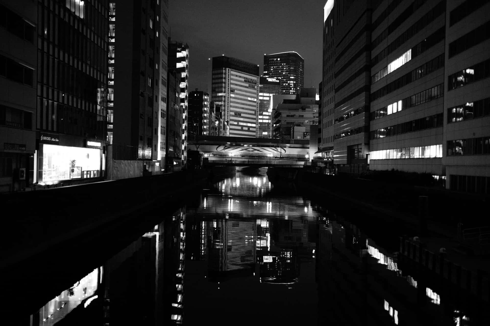 Japan Black And White Canal River Wallpaper