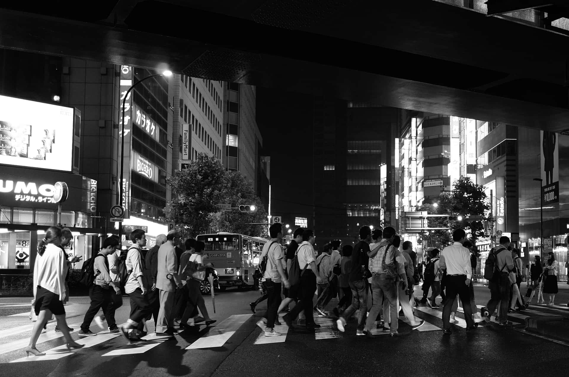 Japan,schwarz-weiß-überquerung Unter Dem Zug Wallpaper