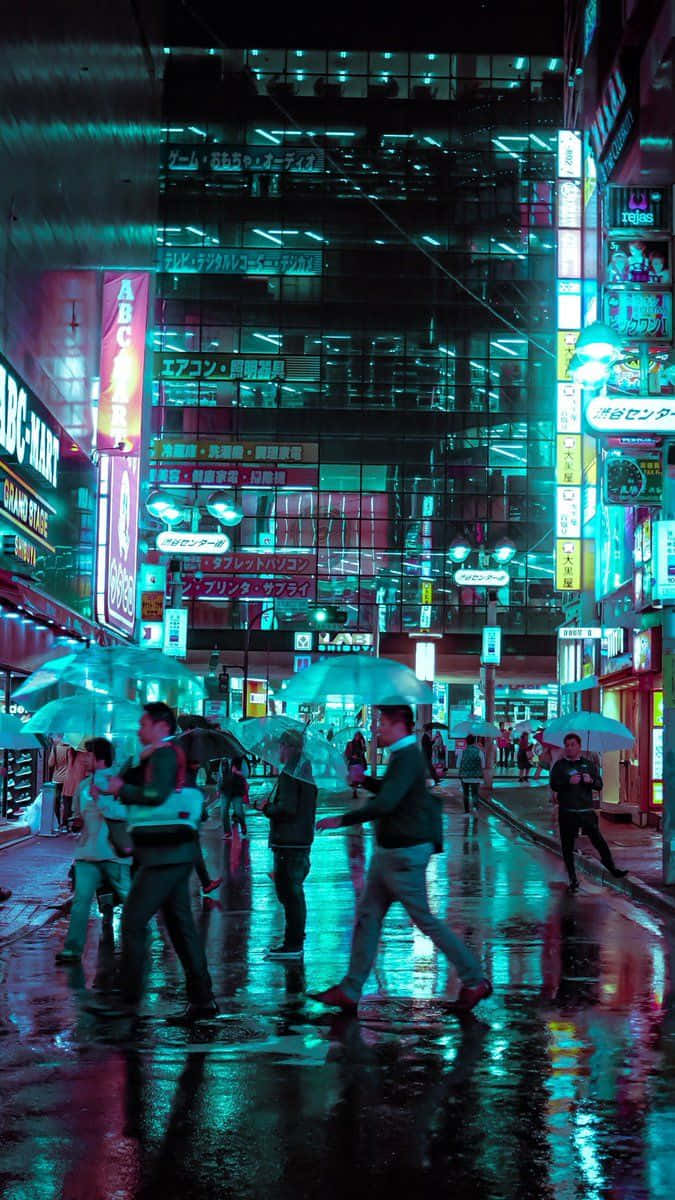Uppleven Futuristisk Cyberpunk-stadsbild I Japan. Wallpaper