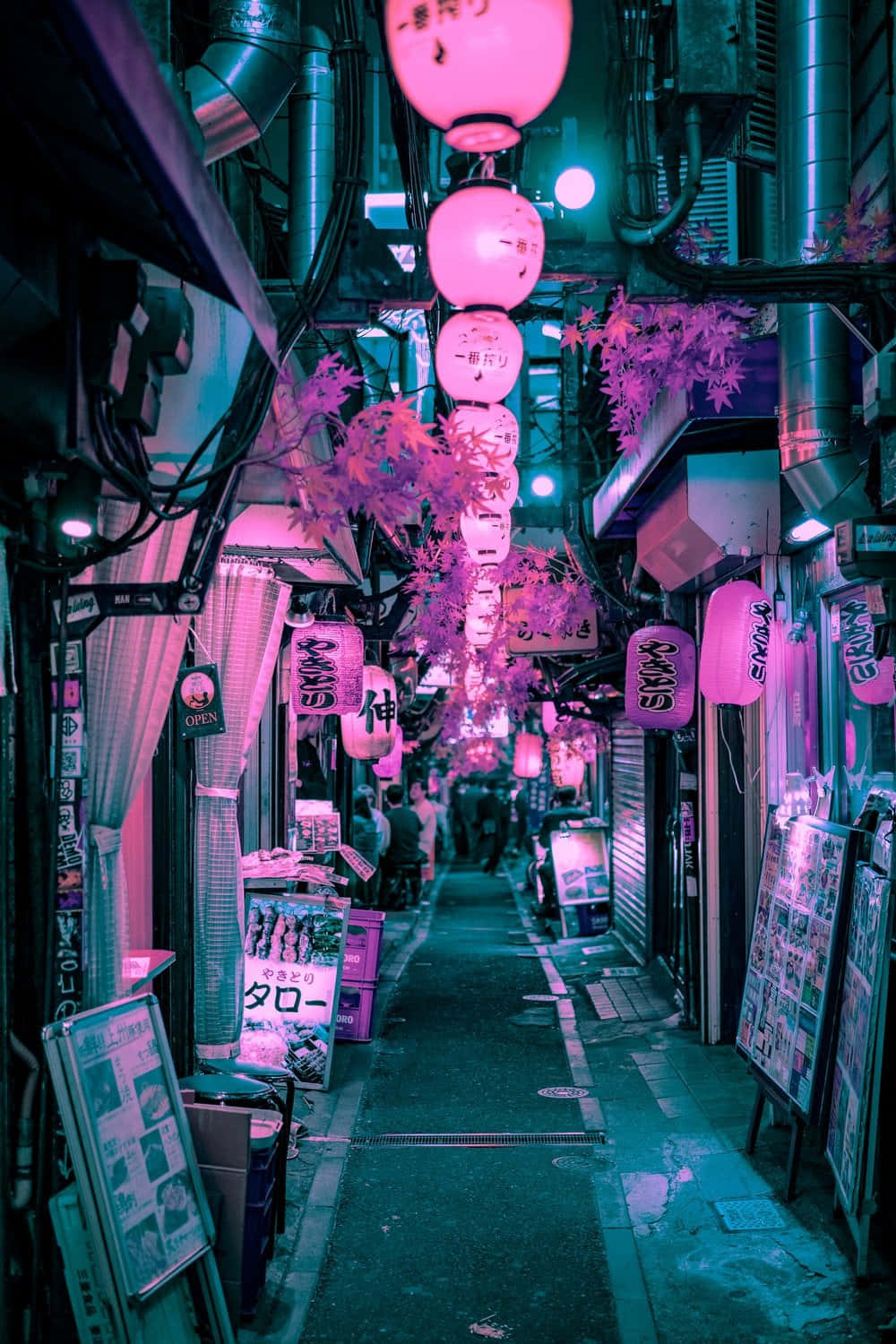 Bunteneonbeleuchtete Japanische Cyberpunk-nachtansicht. Wallpaper