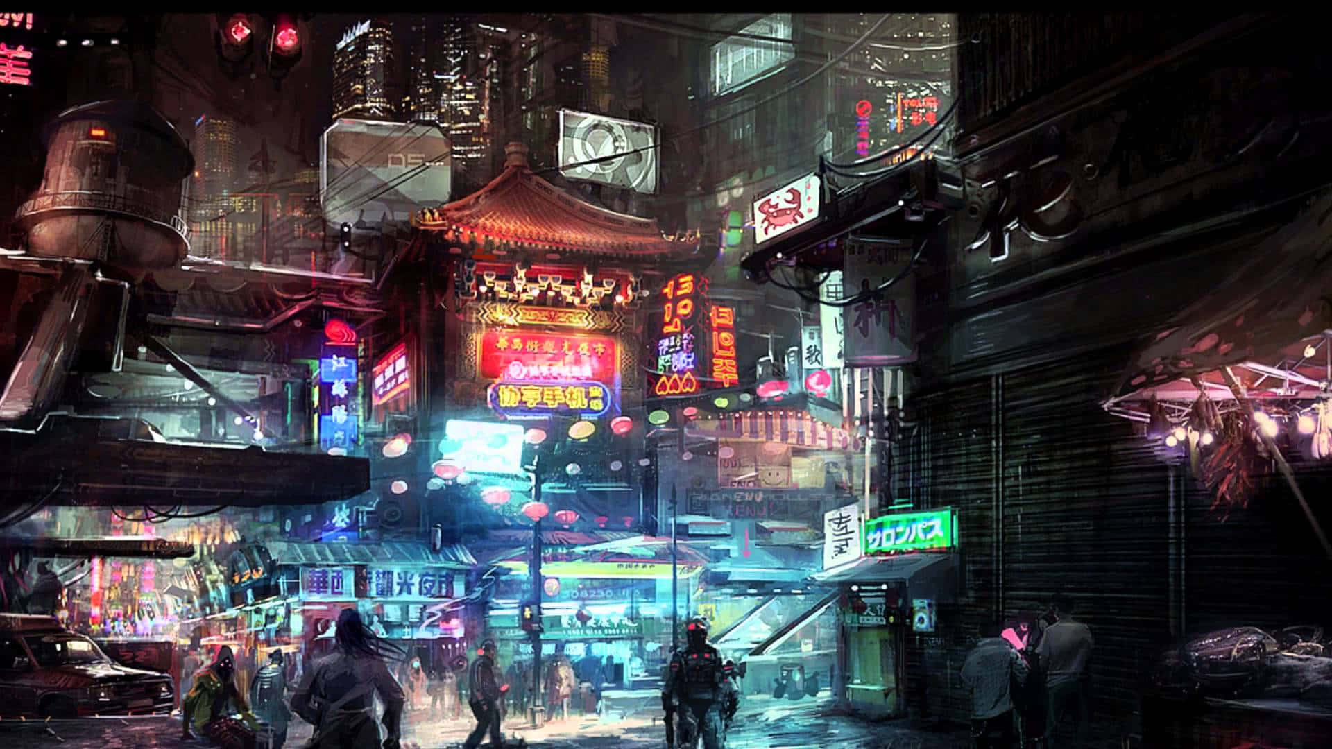 Futuristischejapan Cyberpunk Nacht Wallpaper