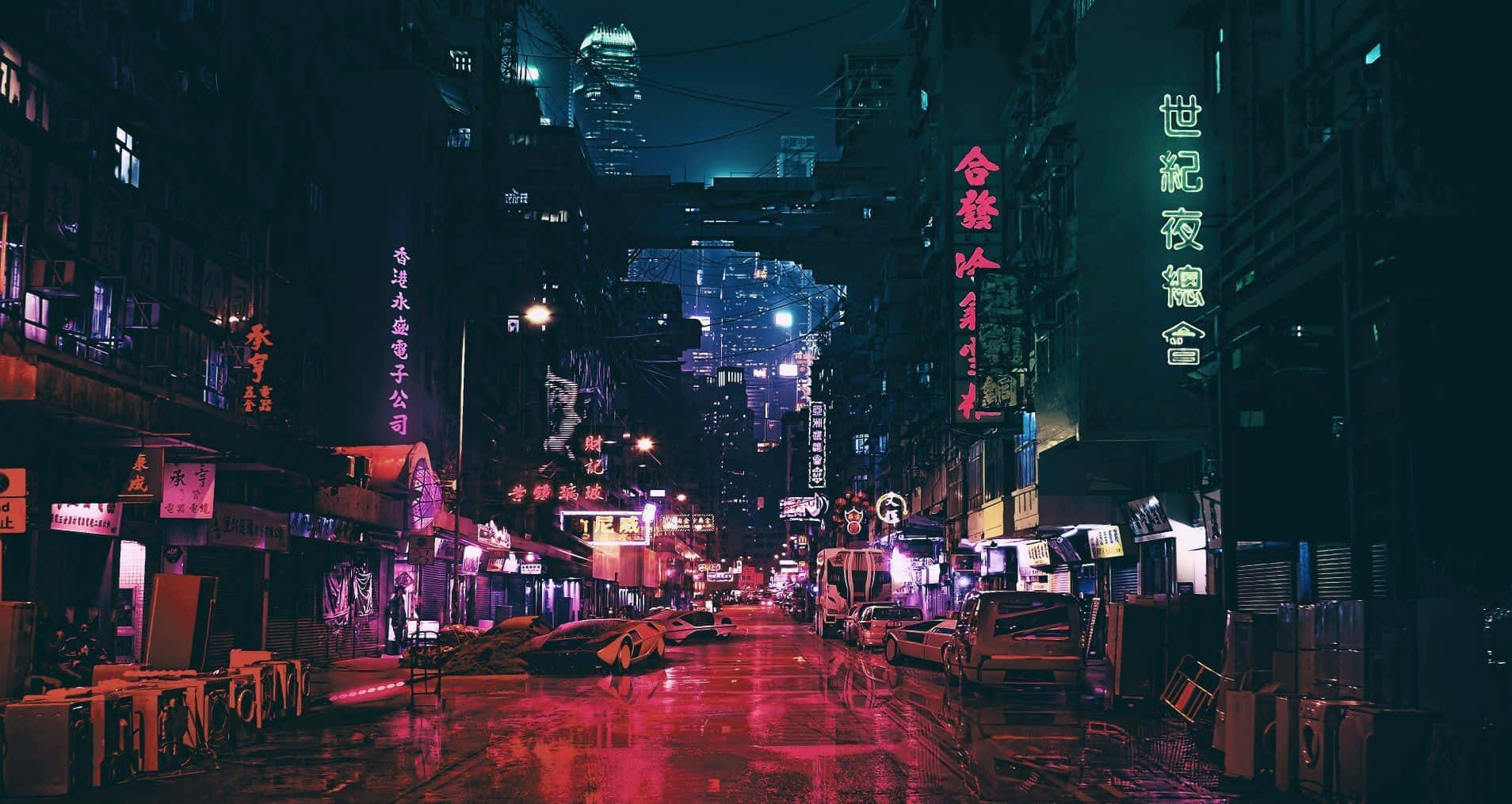 Bangkok Cityscape in a Futuristic Japan Cyberpunk Style Wallpaper