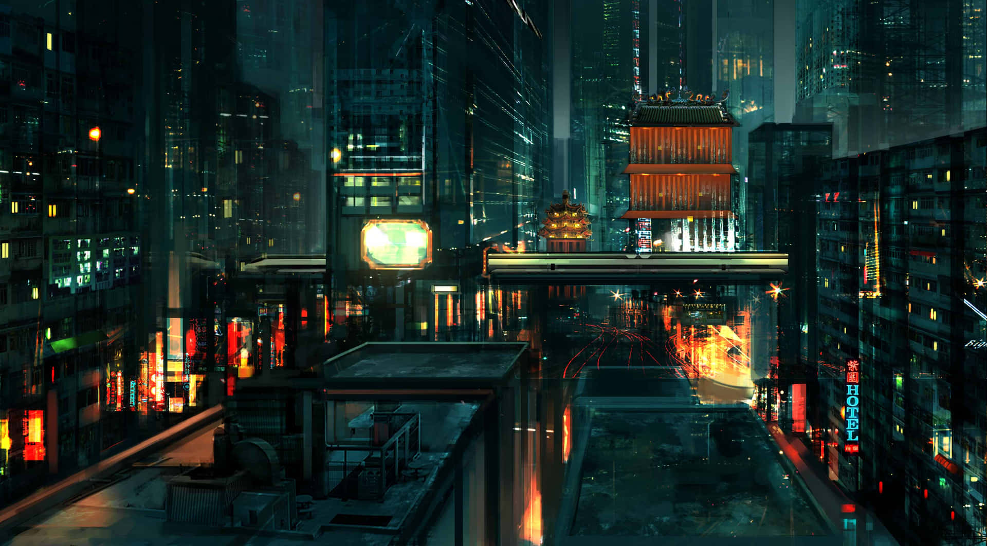 Immerse Yourself in the Futuristic Lights of a Japan Cyberpunk City Wallpaper