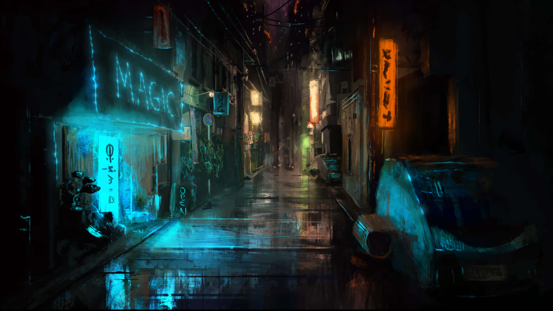 Neonlys oplyser Cyberpunk-gaderne i Tokyo Wallpaper