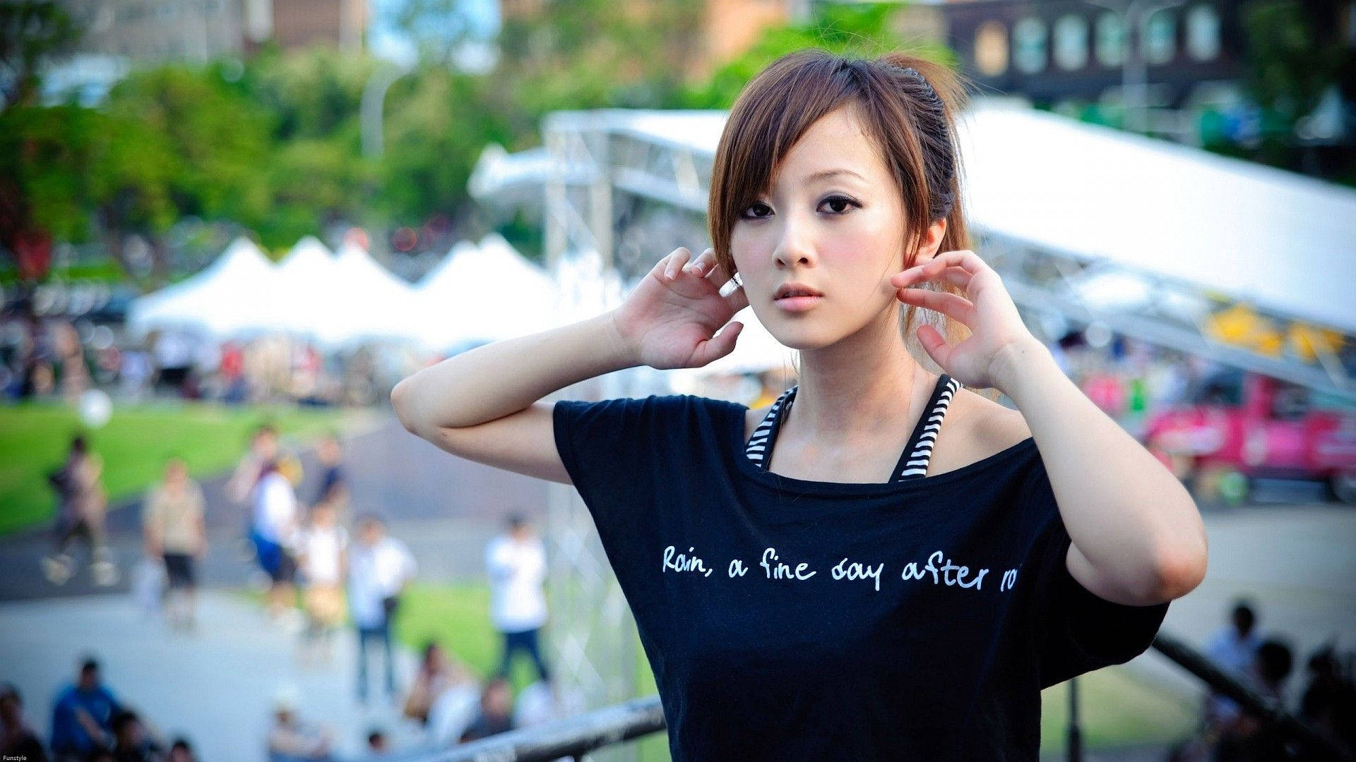 Japan Girl Park Sporty Outfit Wallpaper