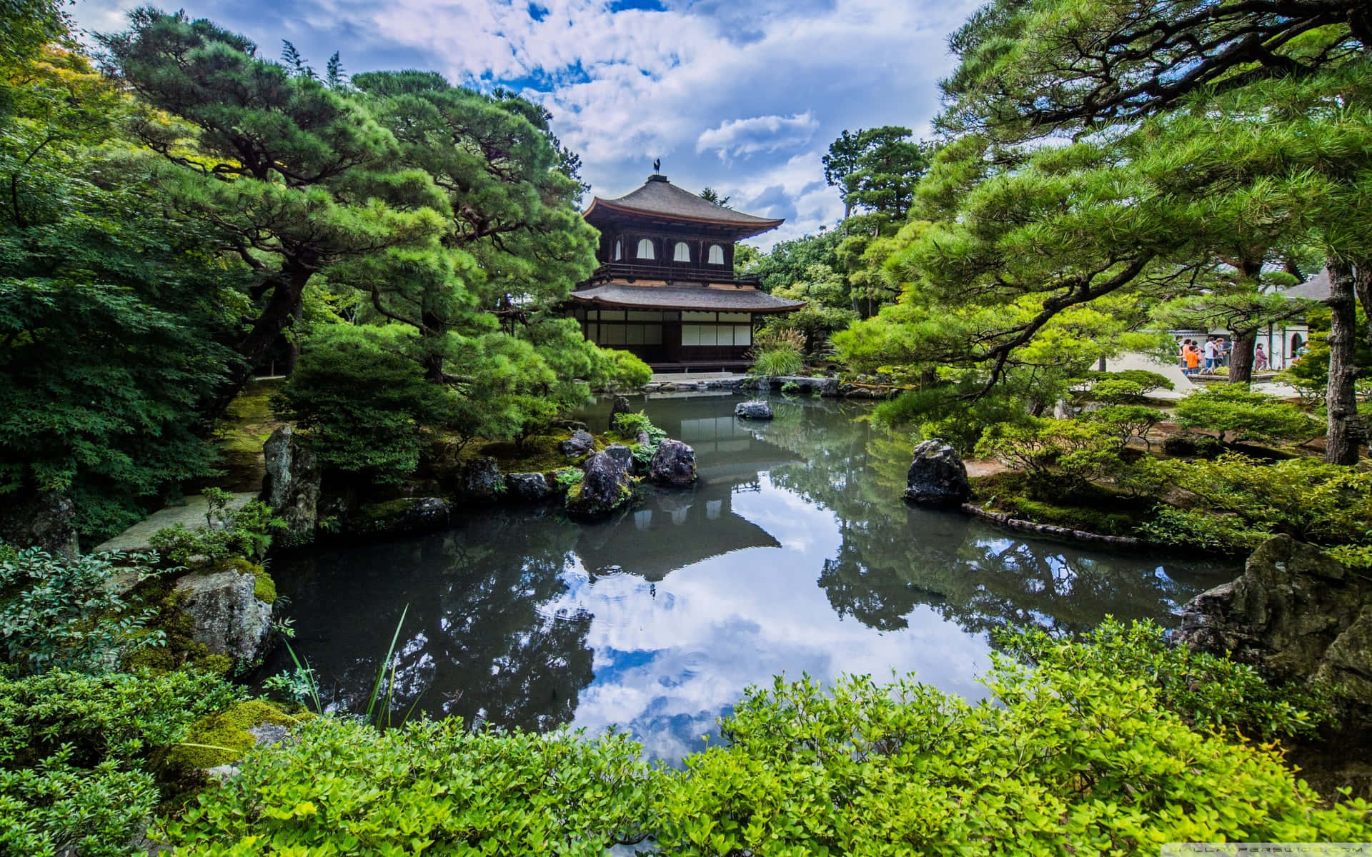 A peaceful, tranquil scene of a Japanese landscape Wallpaper