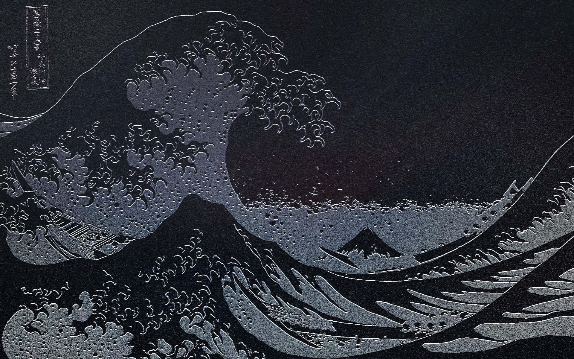 Japanese Aesthetic Black Wave Painting Wallpaper