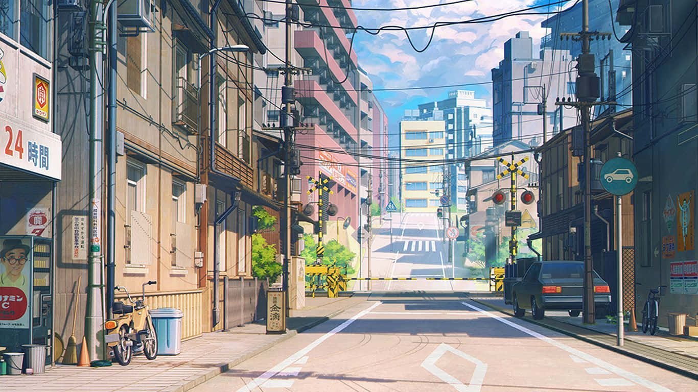 A Street Scene With A Bike And A Car Wallpaper