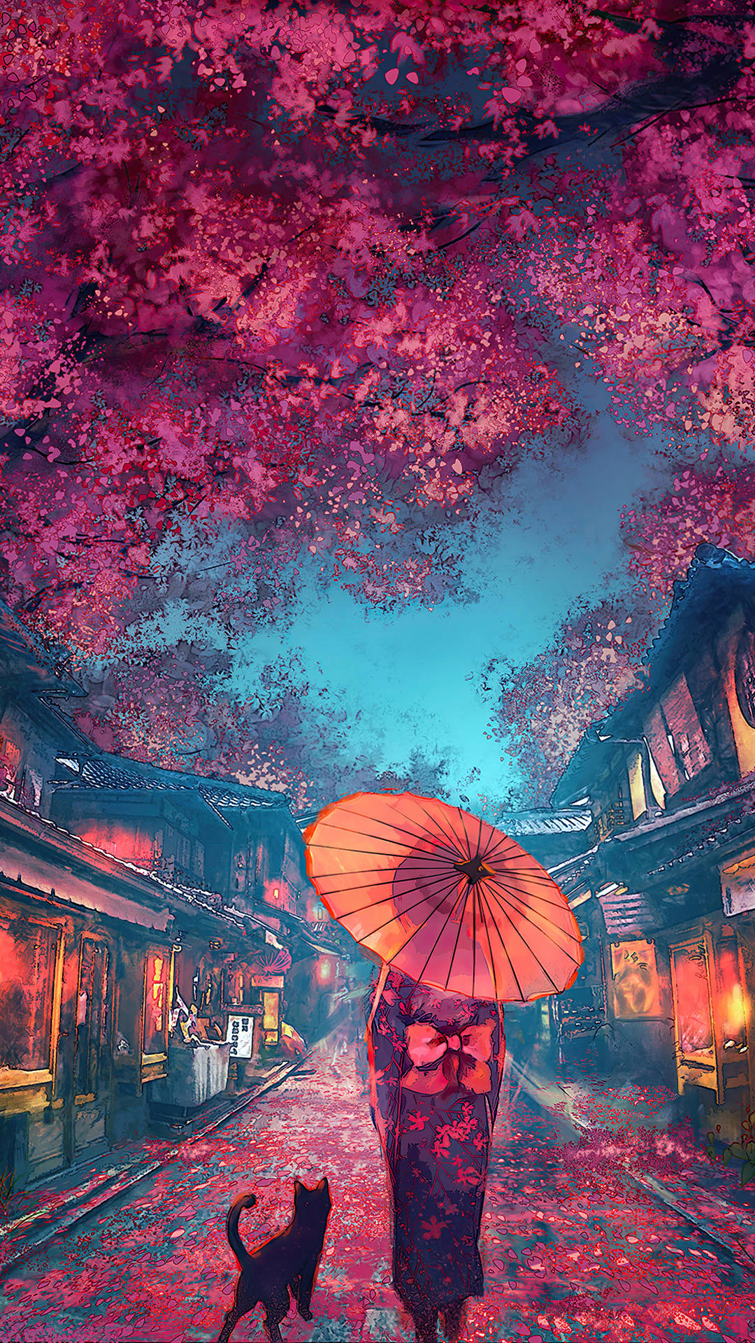 Download Japanese Aesthetic Iphone Lined Sakura Trees Wallpaper | Wallpapers .com