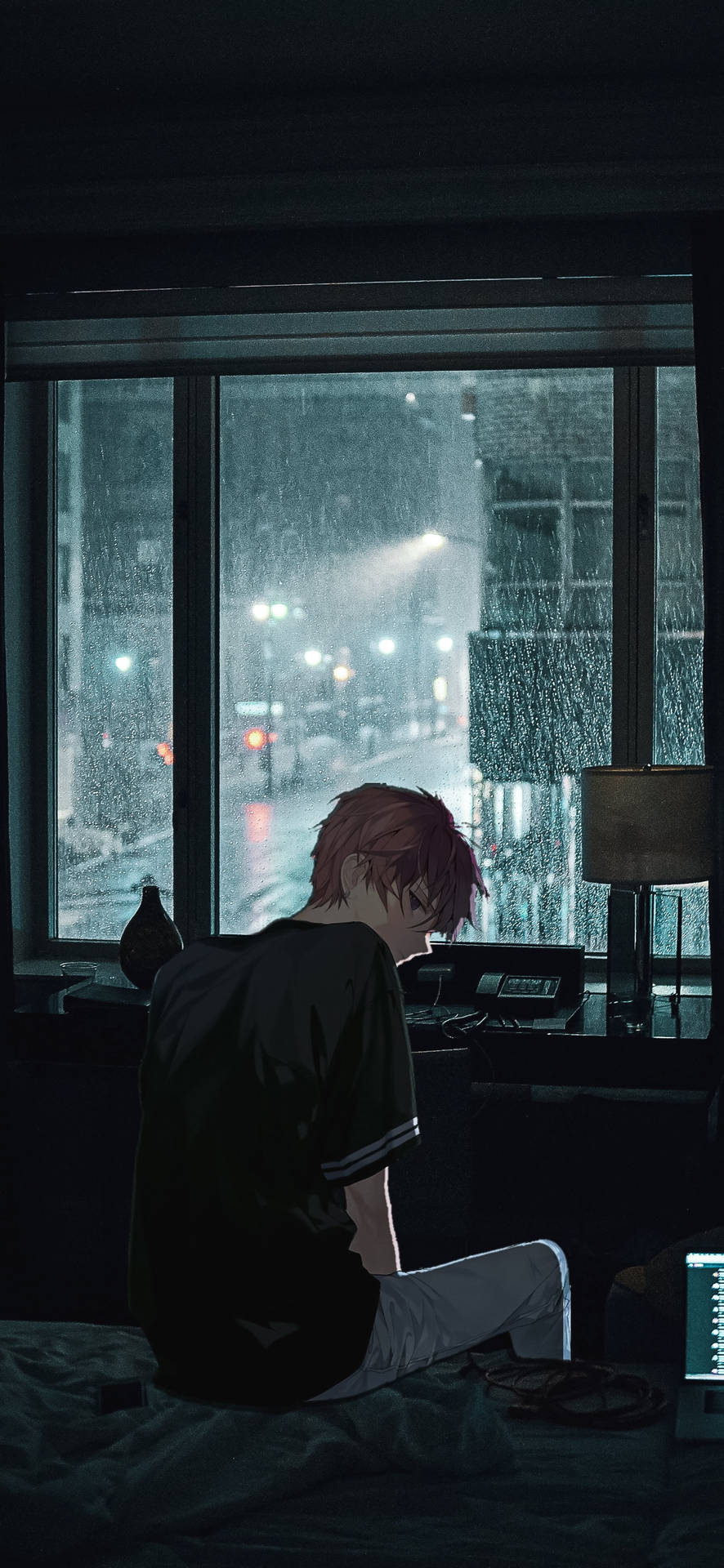 Japanese Aesthetic Iphone Rainy Dark Room Boy Wallpaper