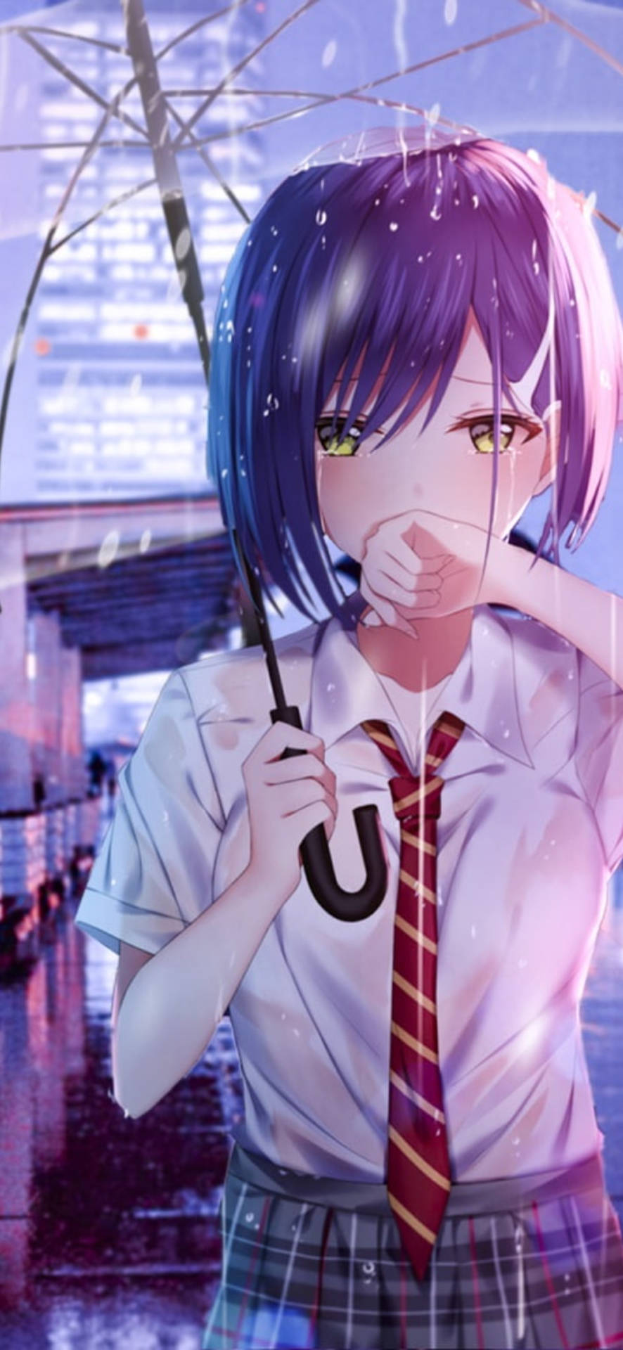 Japanese Aesthetic Iphone Schoolgirl Under Rain Wallpaper