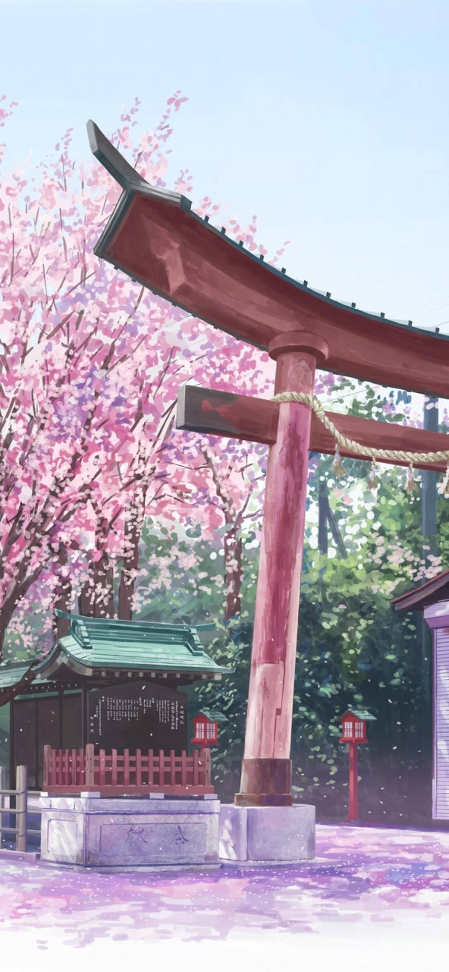 Japanese Aesthetic Iphone Torii And Sakura Tree Wallpaper