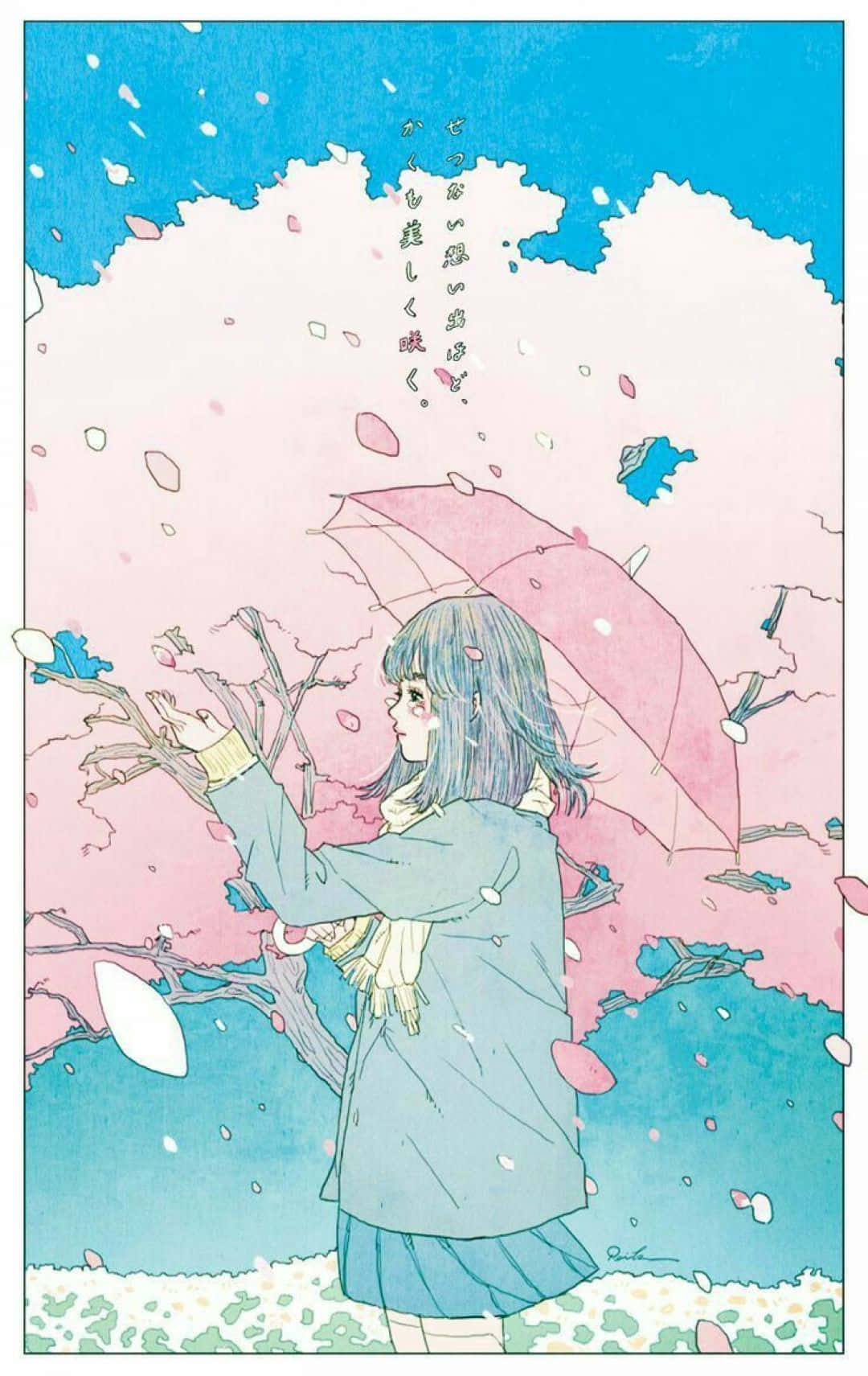 A Girl Is Holding An Umbrella In The Air Wallpaper