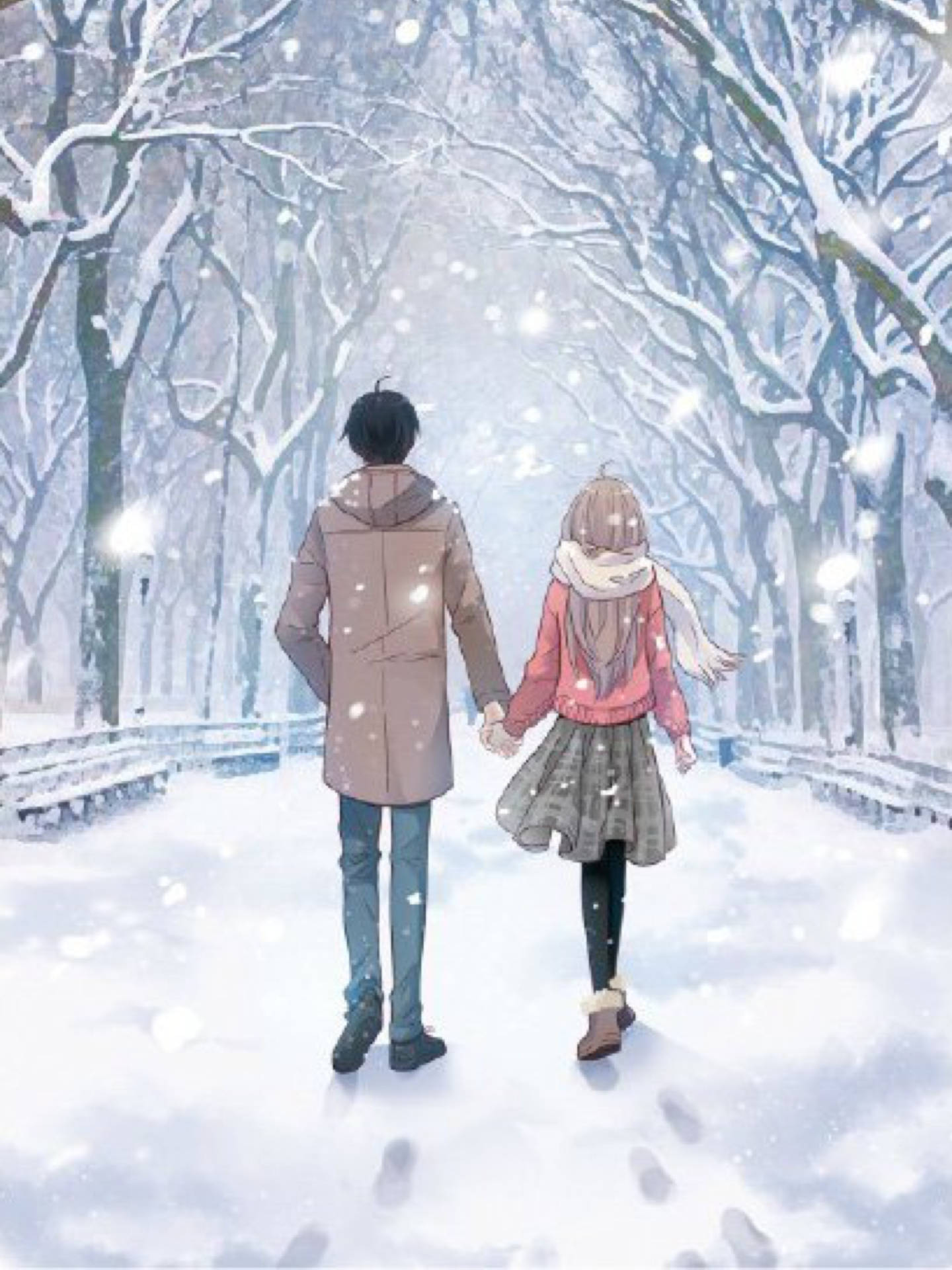 Japanese Anime Couple In Winter Background