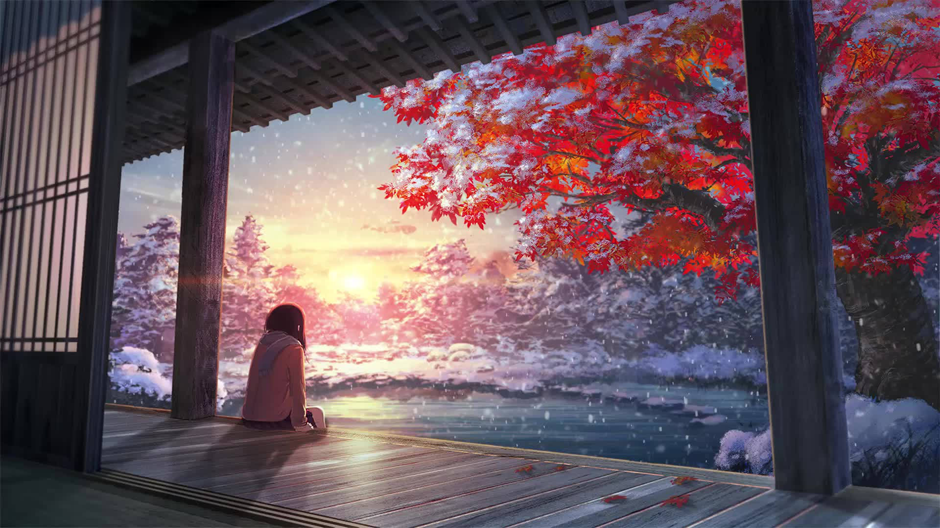 Japanese Anime Girl In Winter Wallpaper