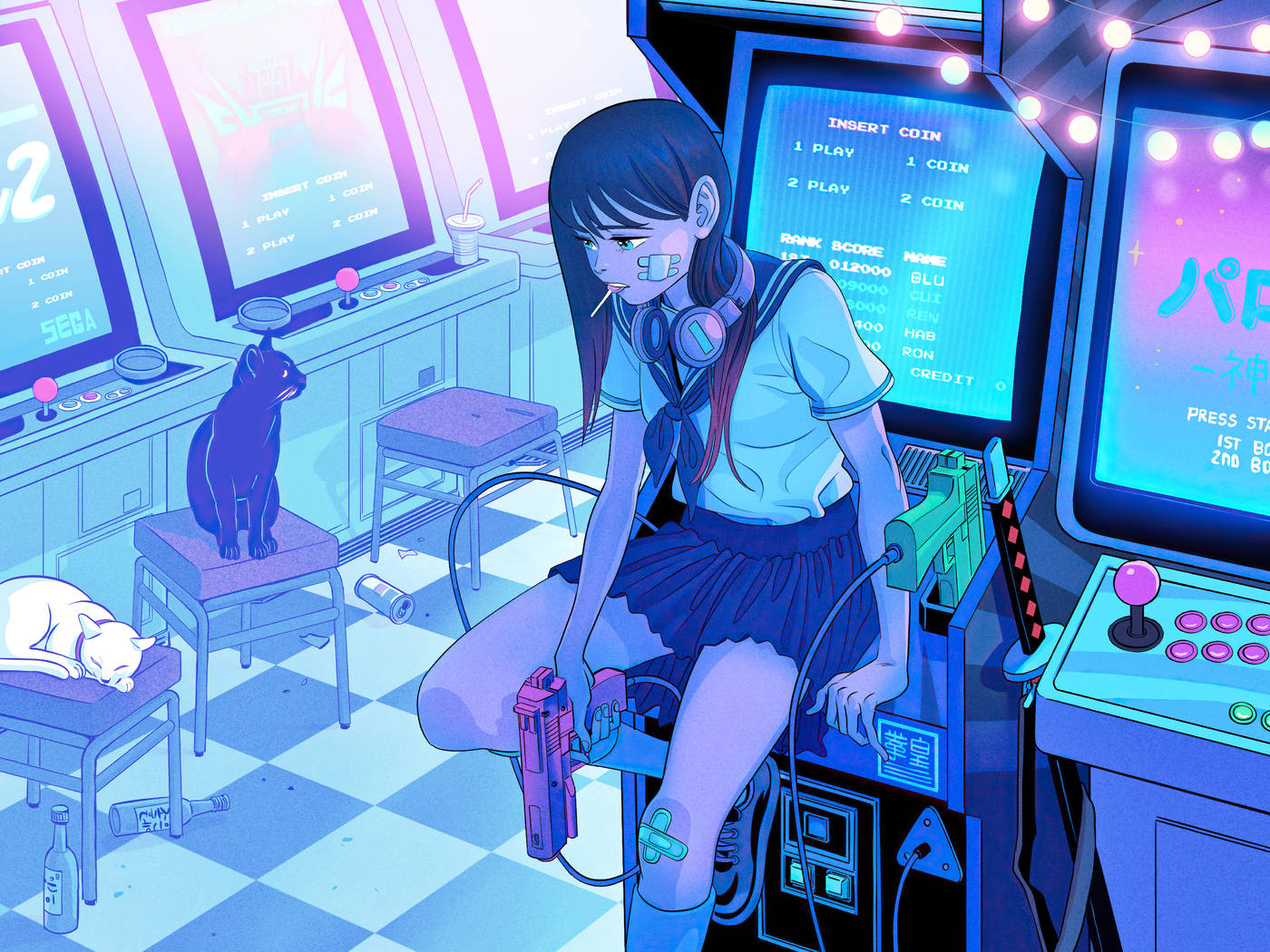 Japanese Anime Student In Arcade Wallpaper