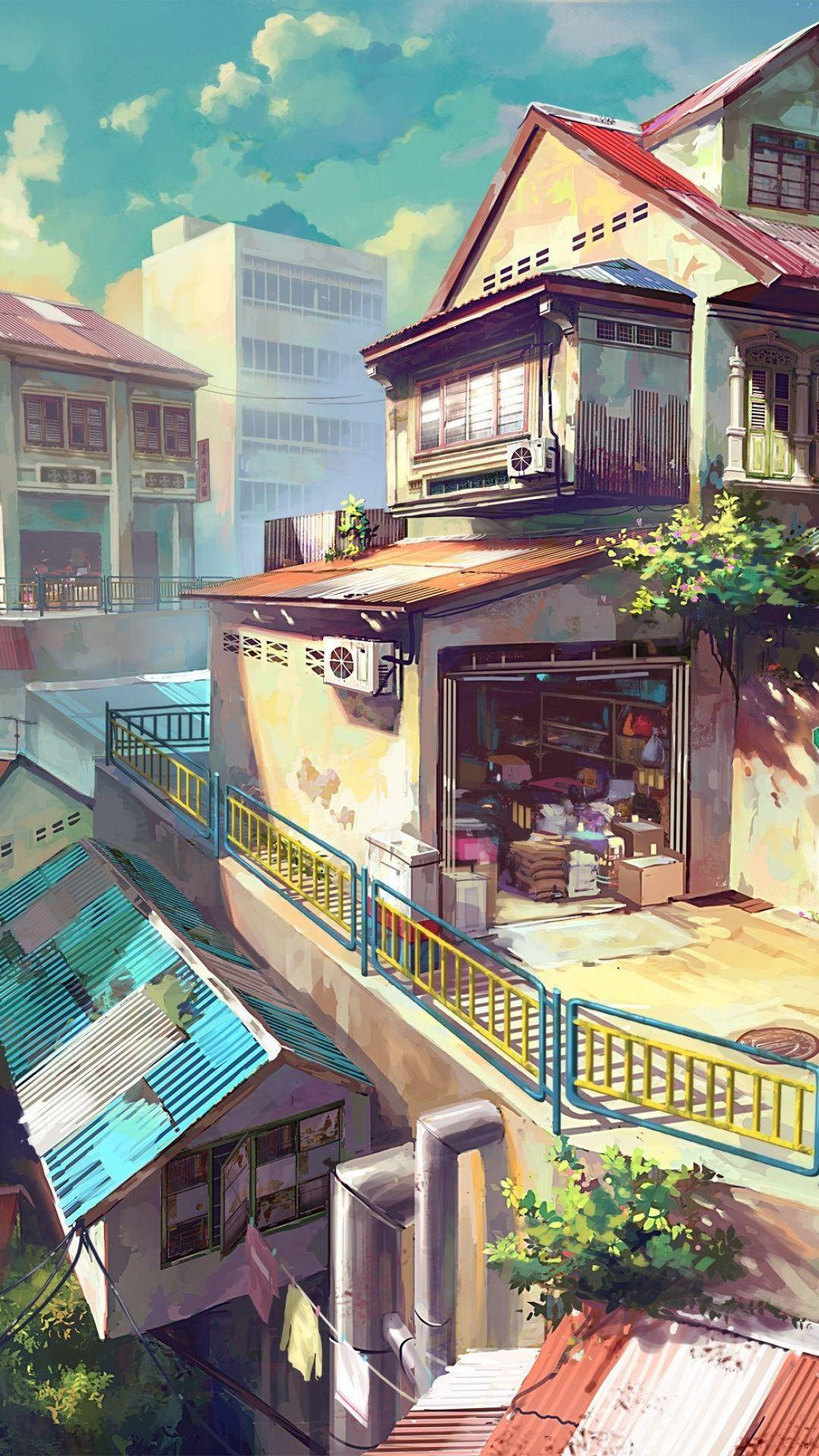 Japanese Anime Yellow House Wallpaper