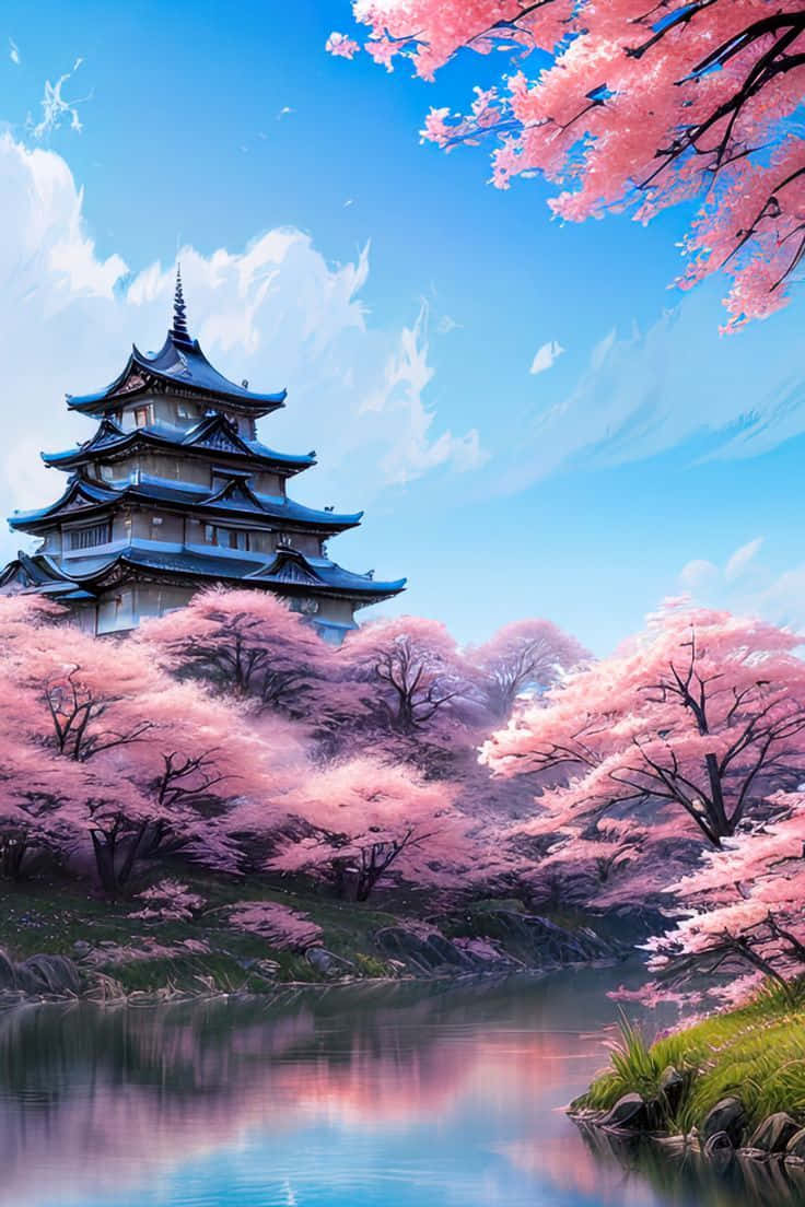 Japanese Cherry Blossom Castle Wallpaper Wallpaper