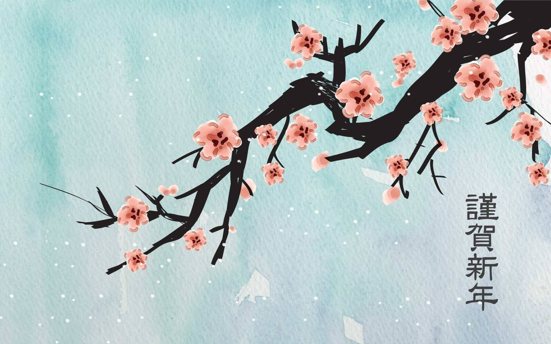 Japanese Cherry Blossoms Art Background