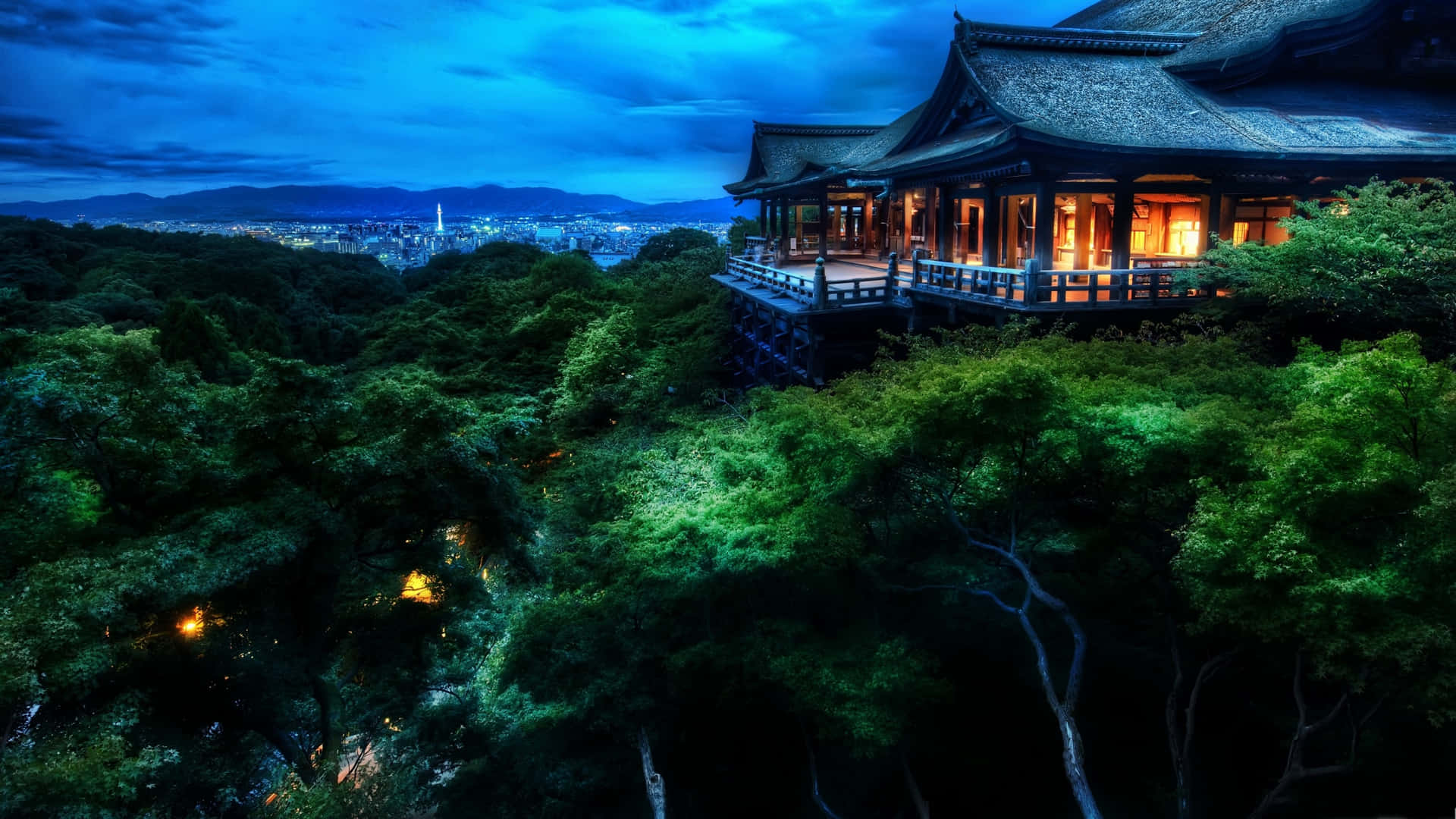 Japanese Building By The Mountains Desktop Wallpaper