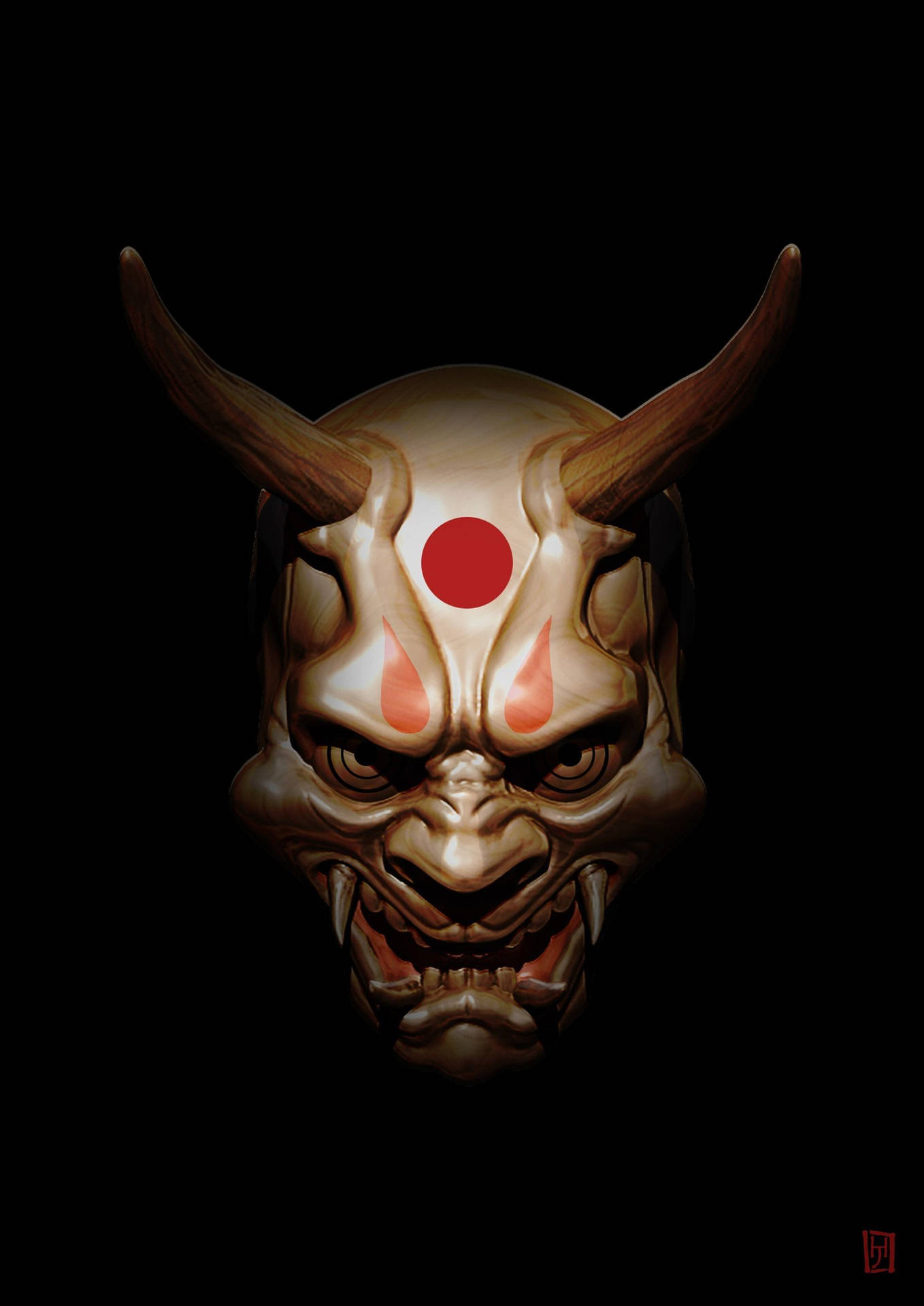 Japanese Devil Horns Mask Background