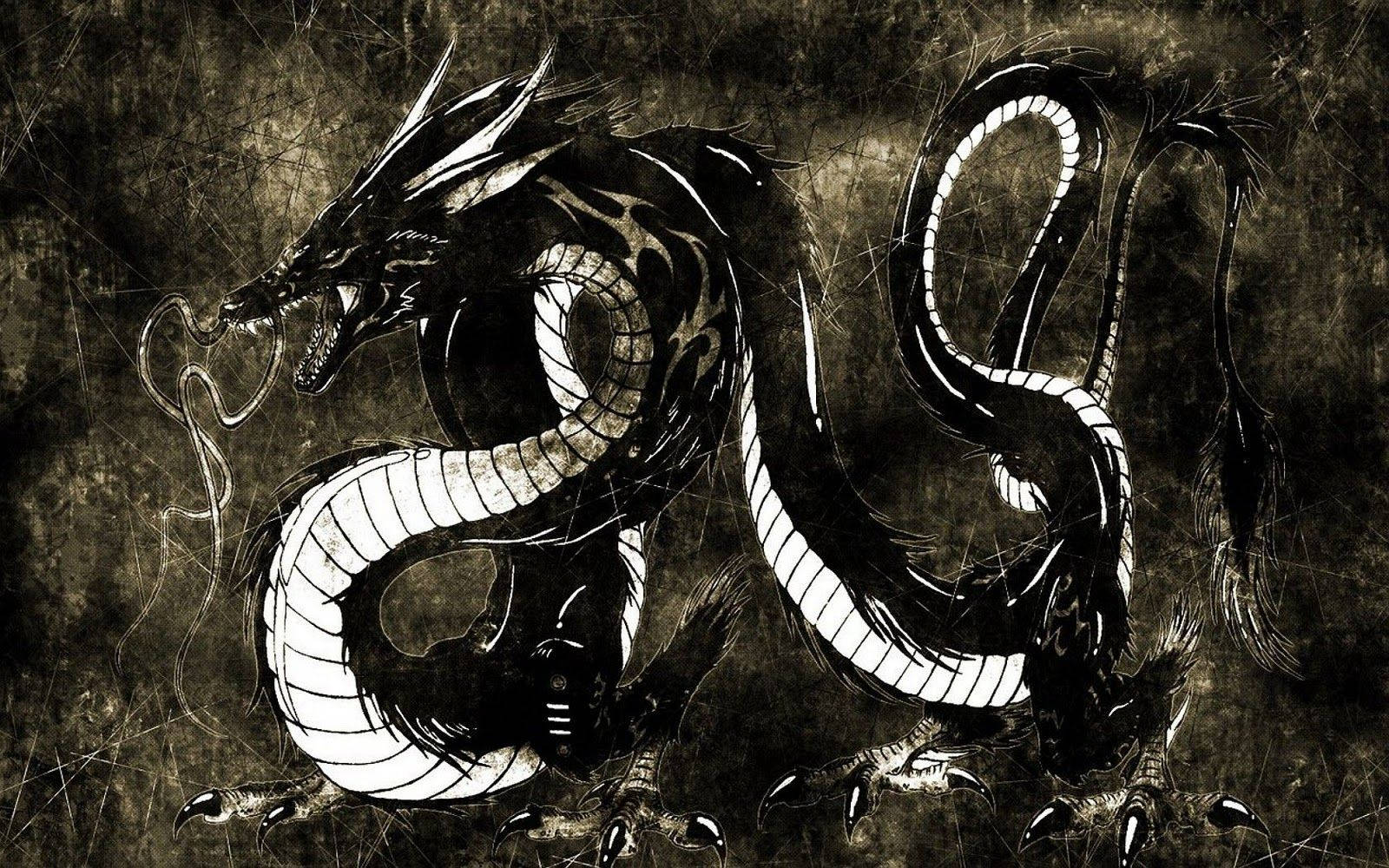 Mystical Black Scaled Japanese Dragon Art Wallpaper