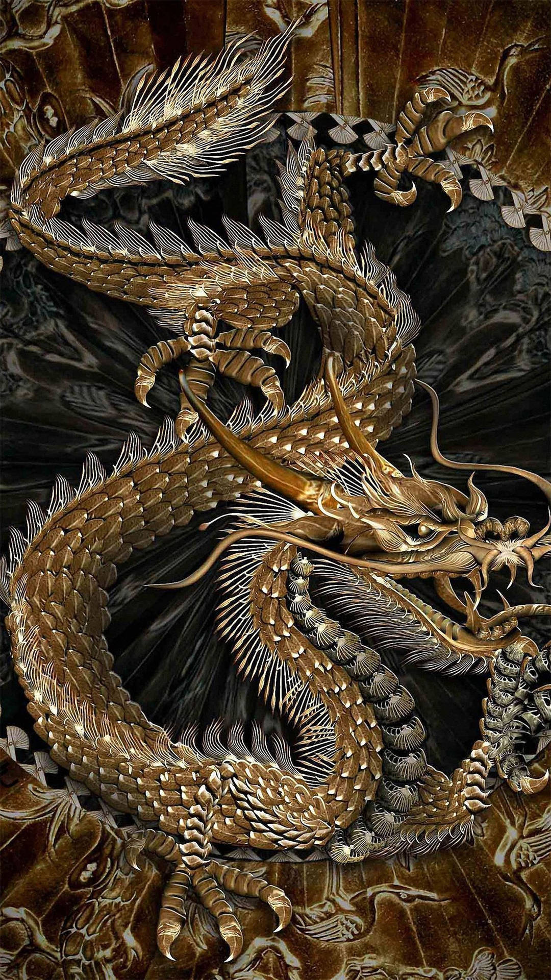 Japanese Dragon Art Gold-scaled Dragon Wallpaper