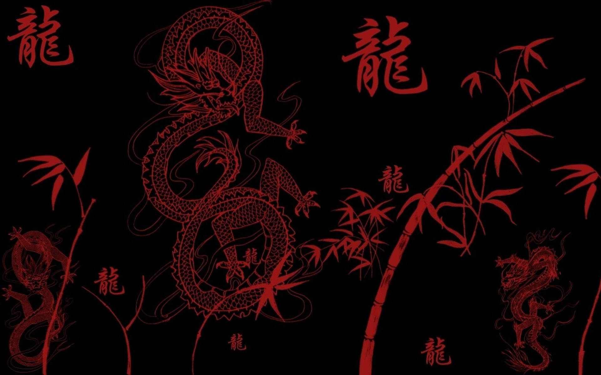 Japanese Dragon Art In Monochrome Red Background