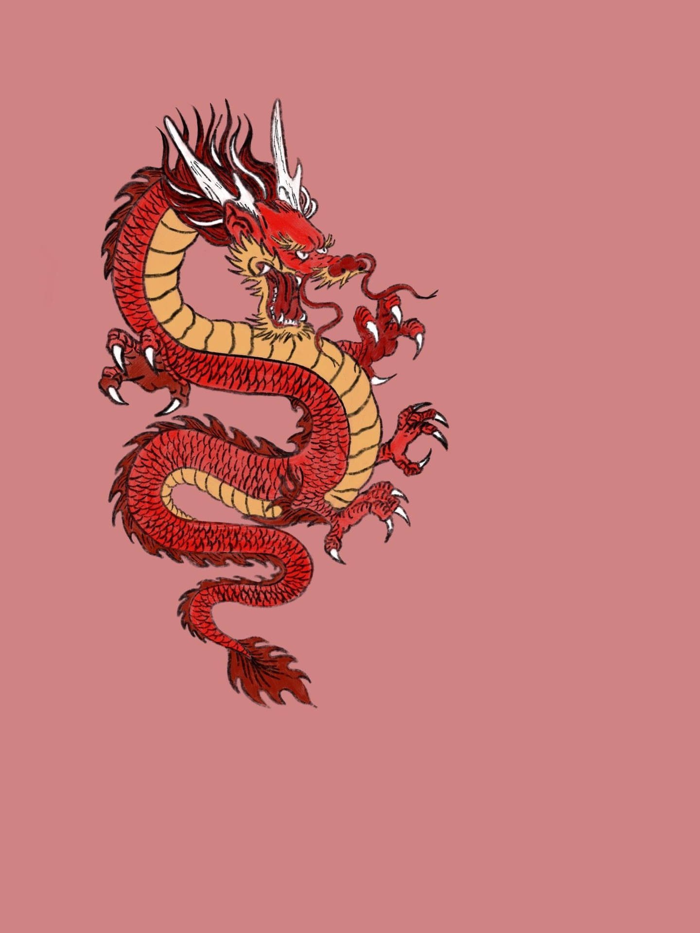 Japanese Dragon Art Red Horned Dragon Wallpaper