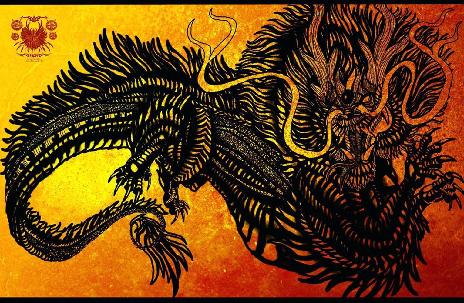 Japanese Dragon Art With Black Scales Wallpaper