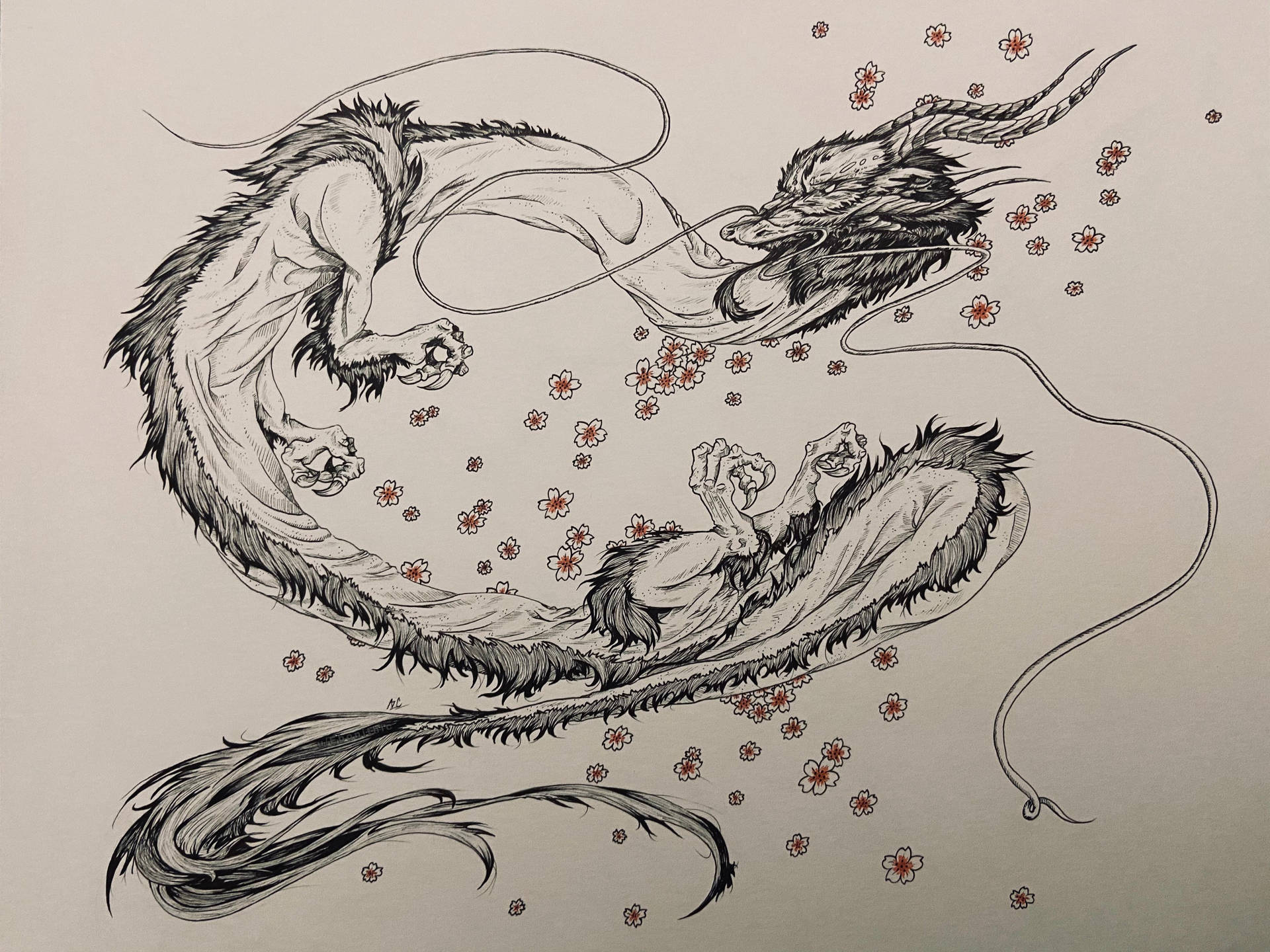 Japanese Dragon Art With Flowing Body Wallpaper
