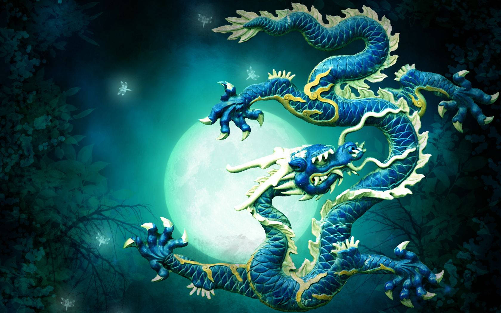 Japanese Dragon Art With Full Moon Wallpaper